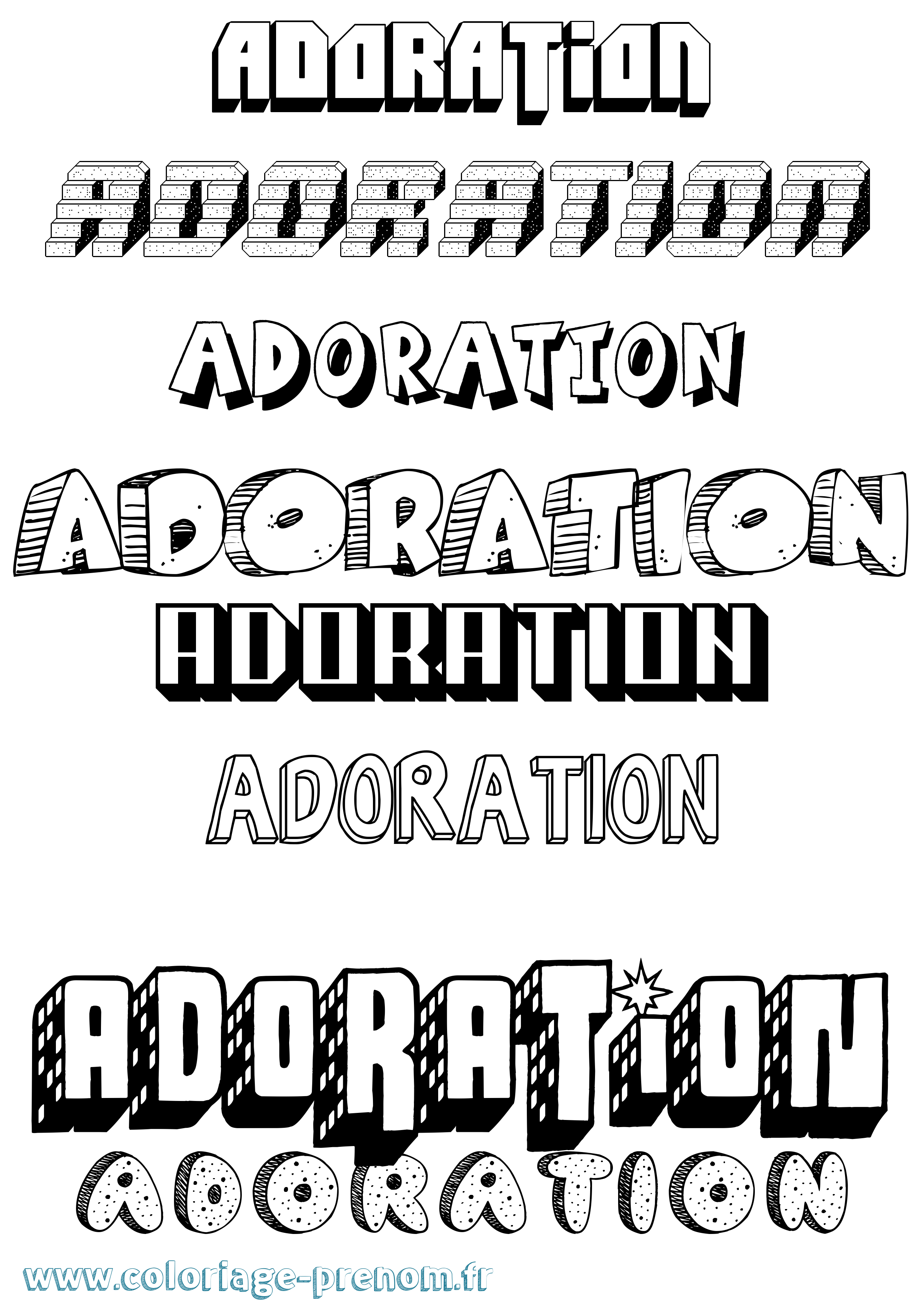 Coloriage Adoration Effet 3D Coloriage prénom Adoration Effet 3D