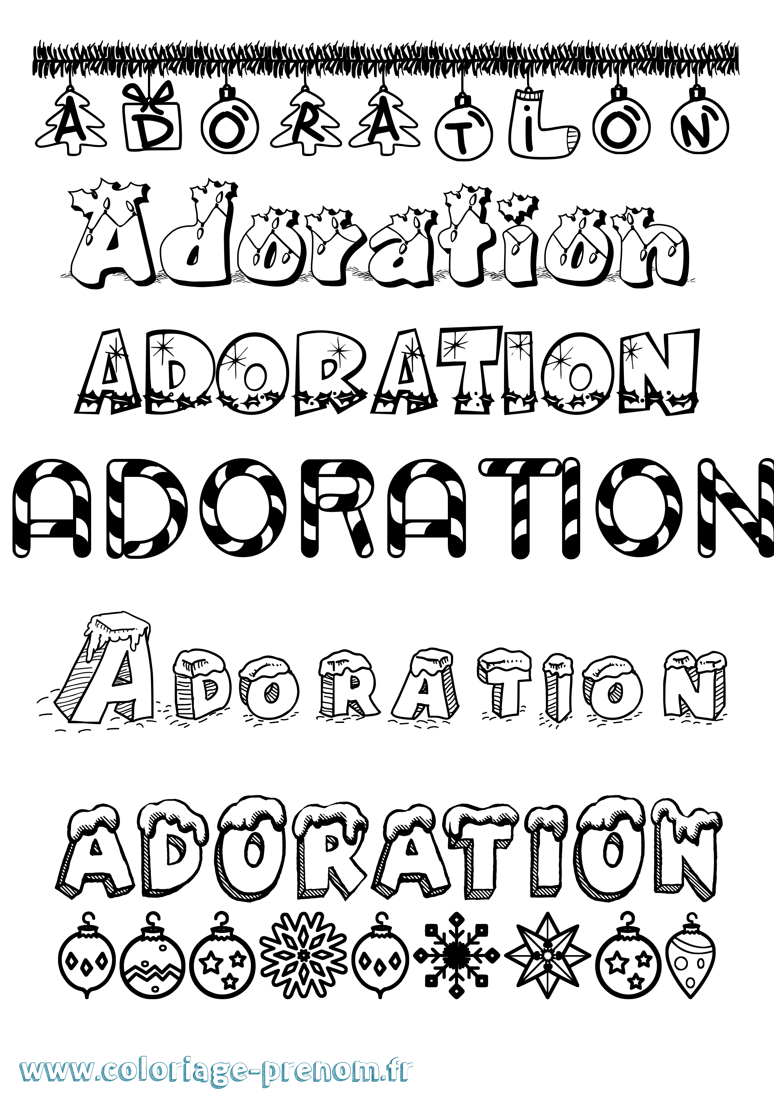 Coloriage Adoration Noël Coloriage prénom Adoration Noël