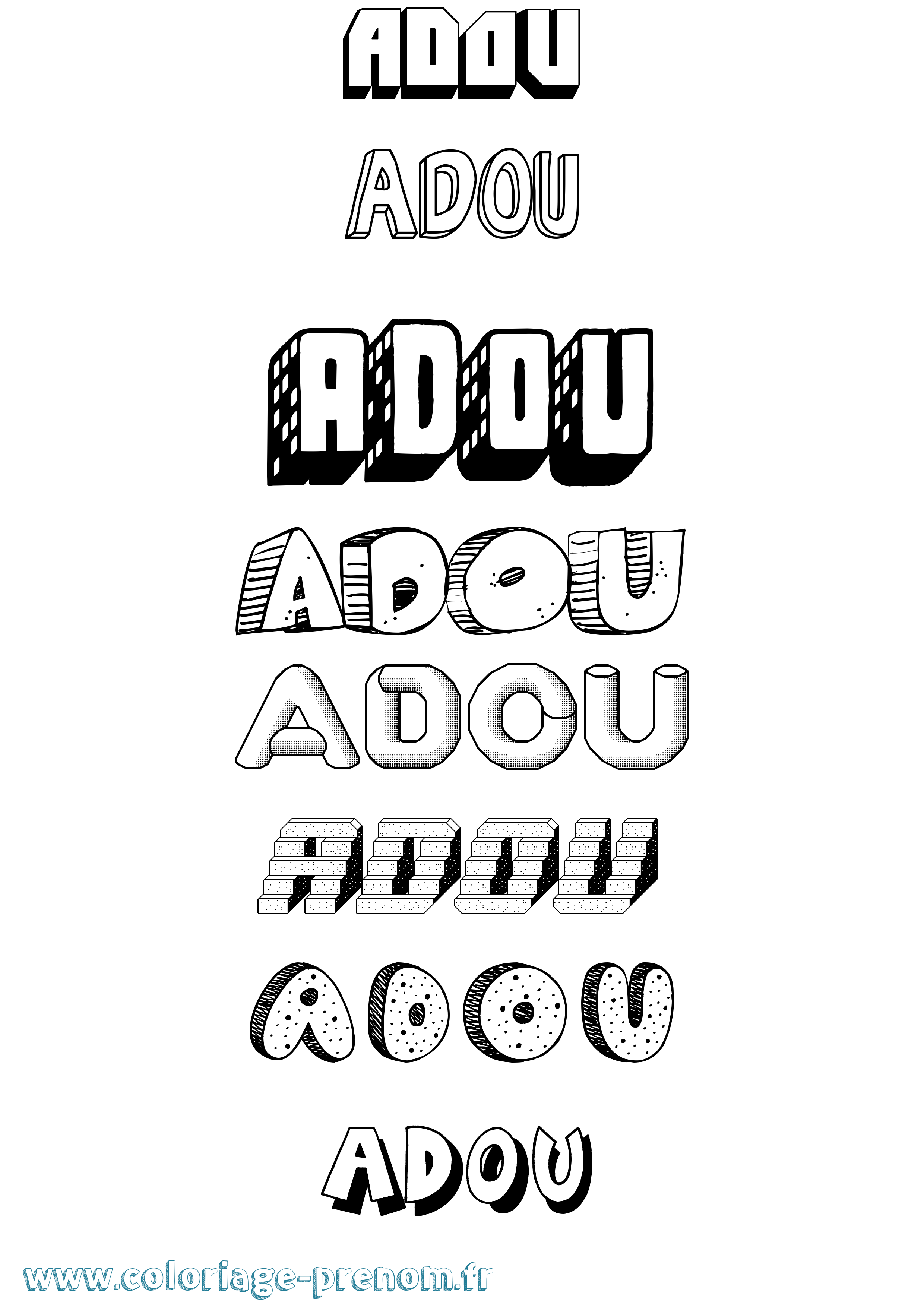 Coloriage prénom Adou Effet 3D