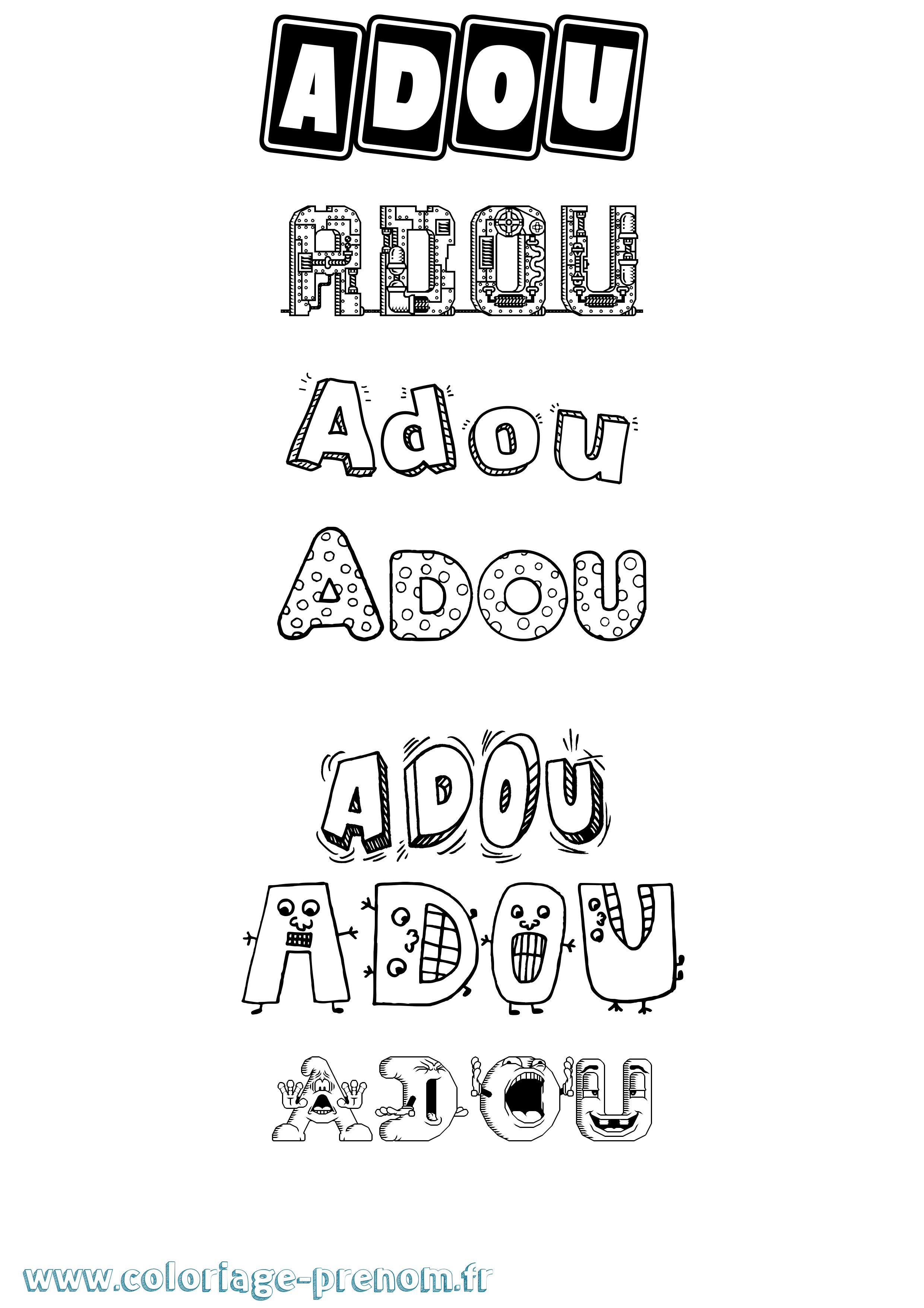Coloriage prénom Adou Fun