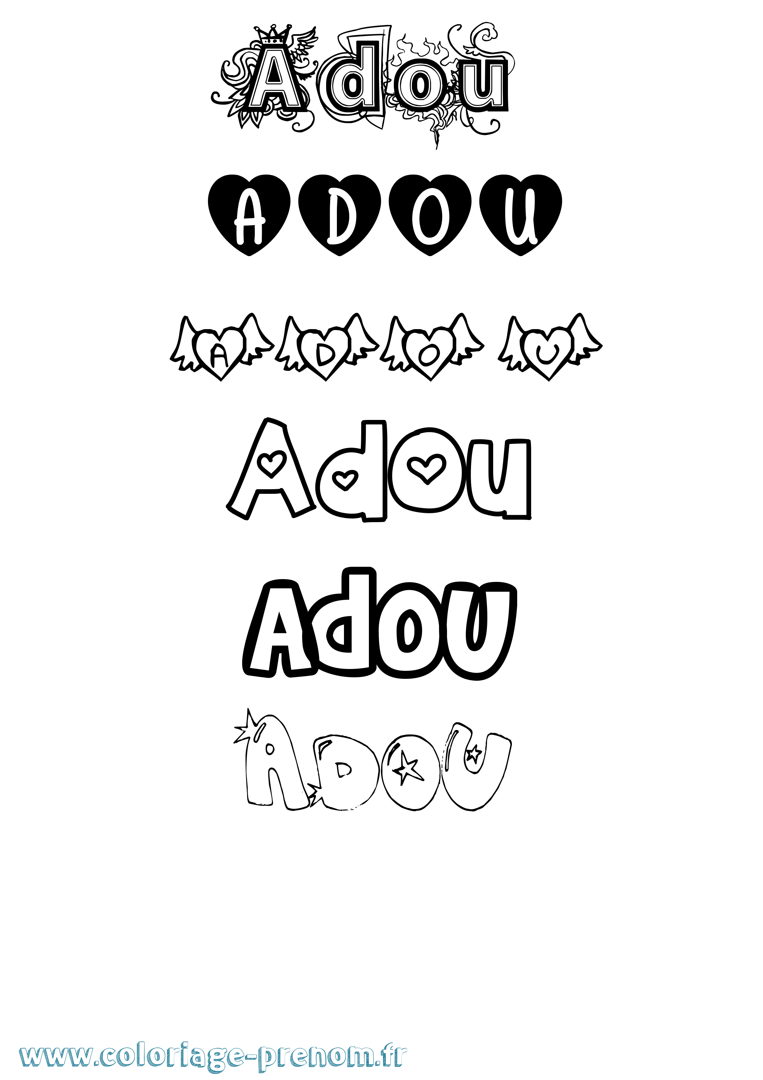 Coloriage prénom Adou Girly