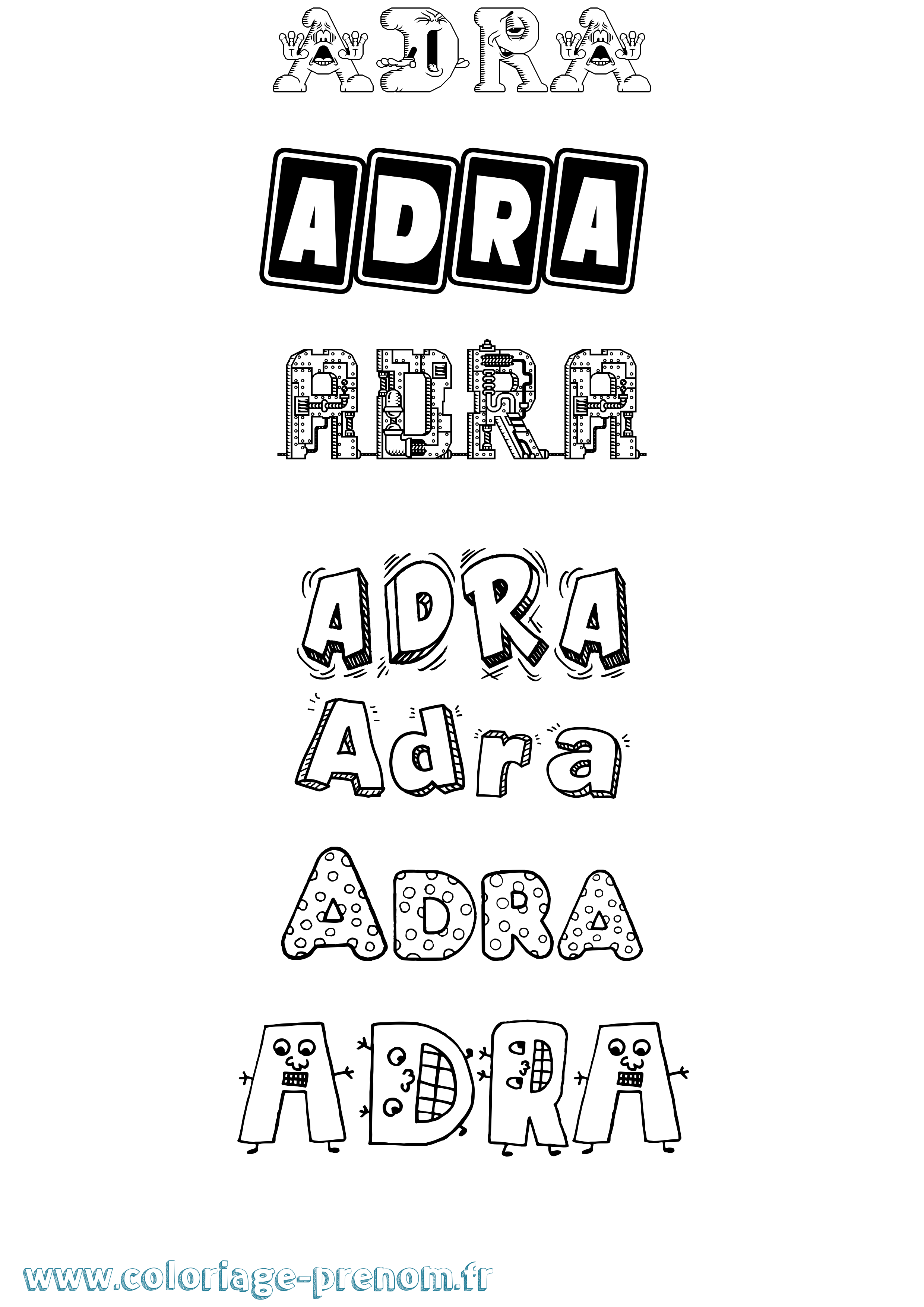 Coloriage prénom Adra Fun