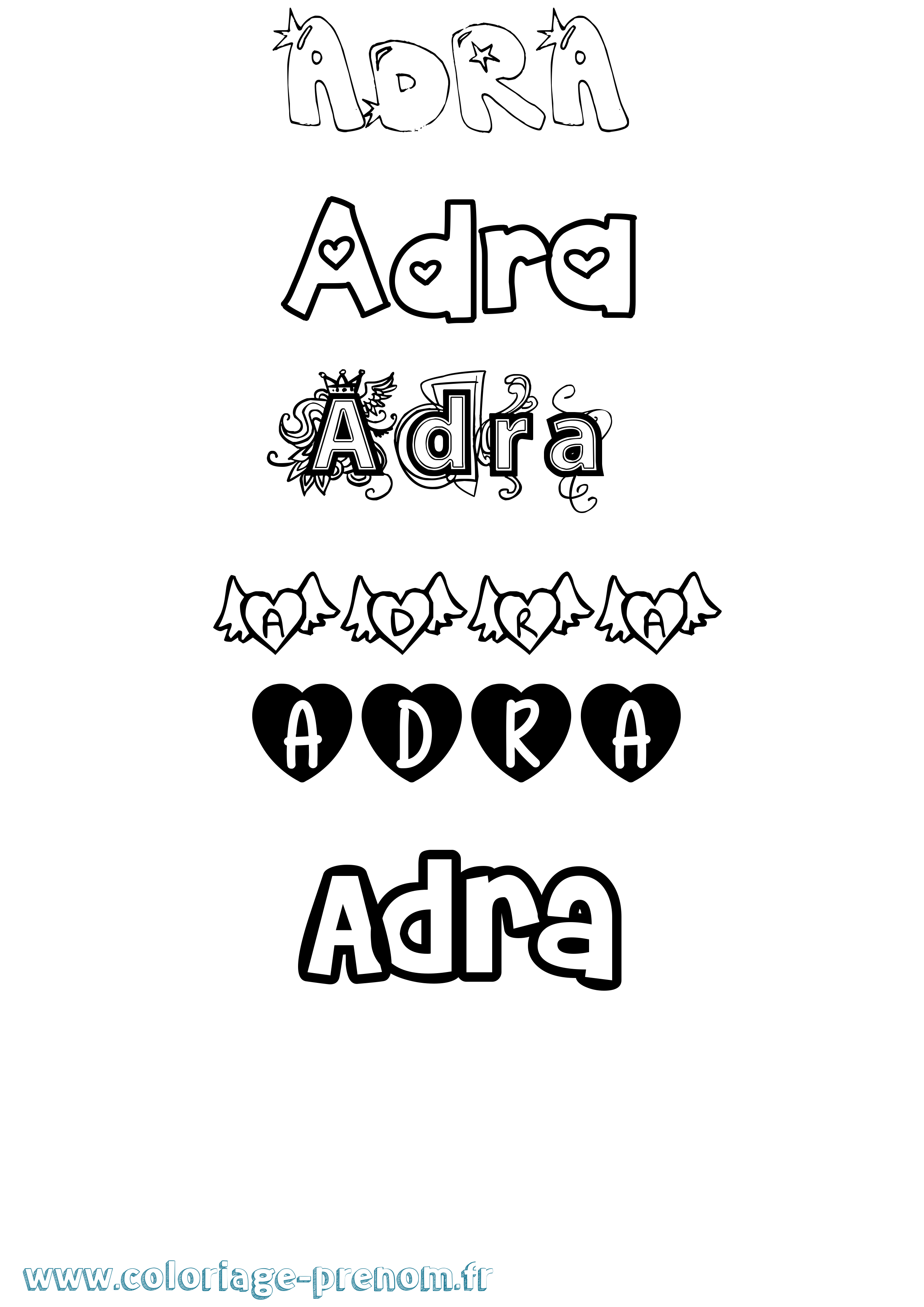 Coloriage prénom Adra Girly