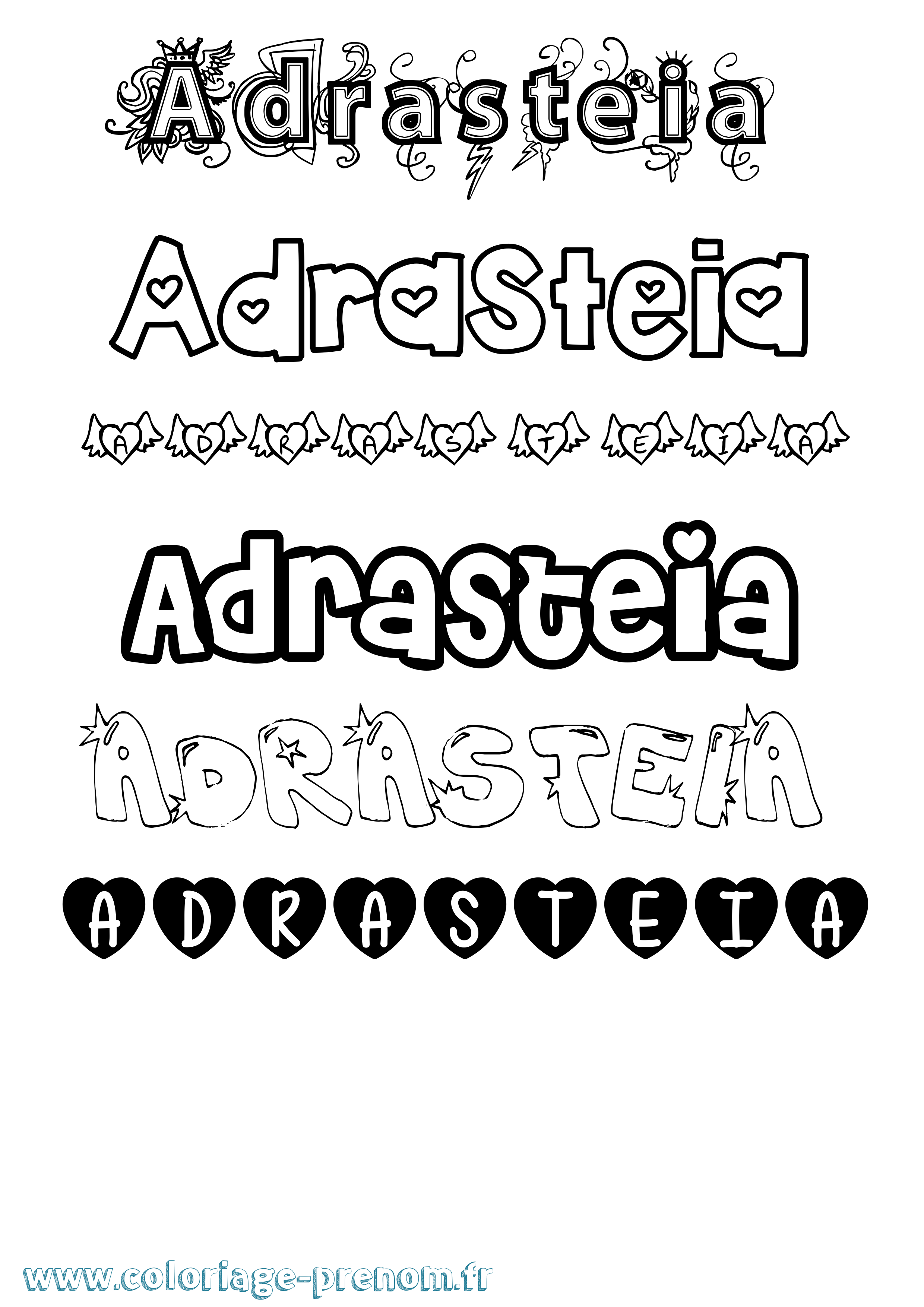 Coloriage prénom Adrasteia Girly