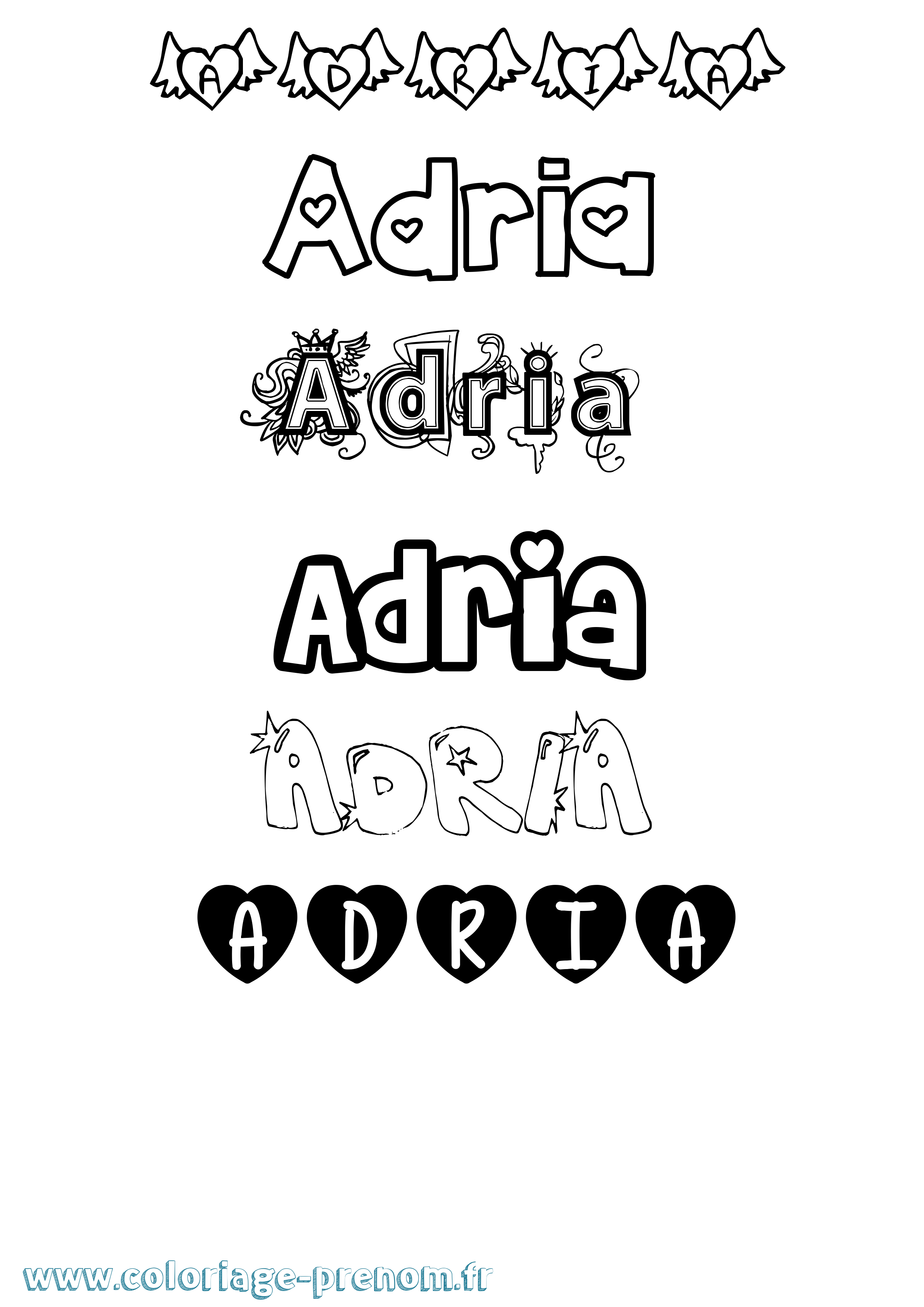 Coloriage prénom Adria Girly