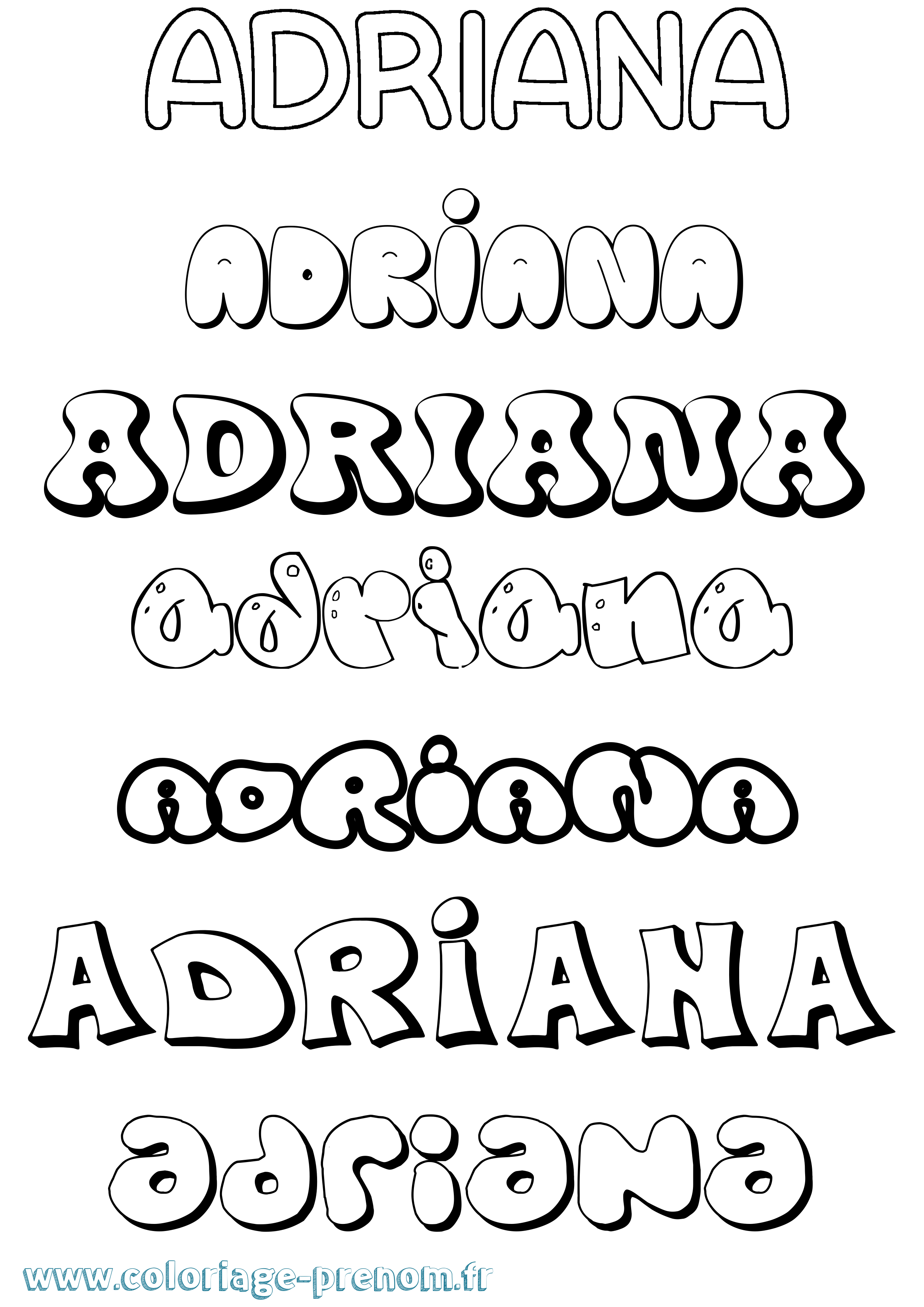 Coloriage prénom Adriana Bubble