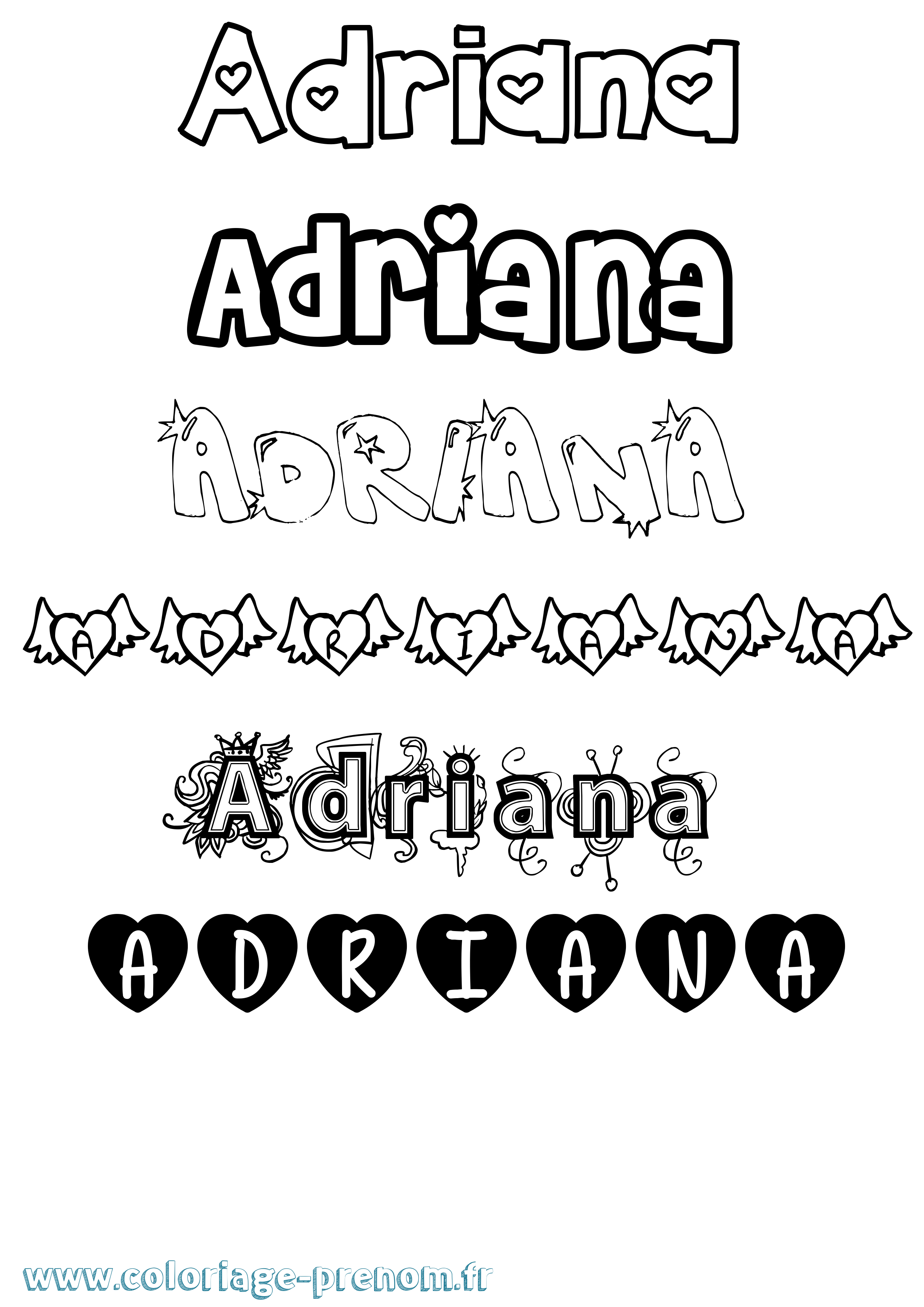 Coloriage prénom Adriana Girly