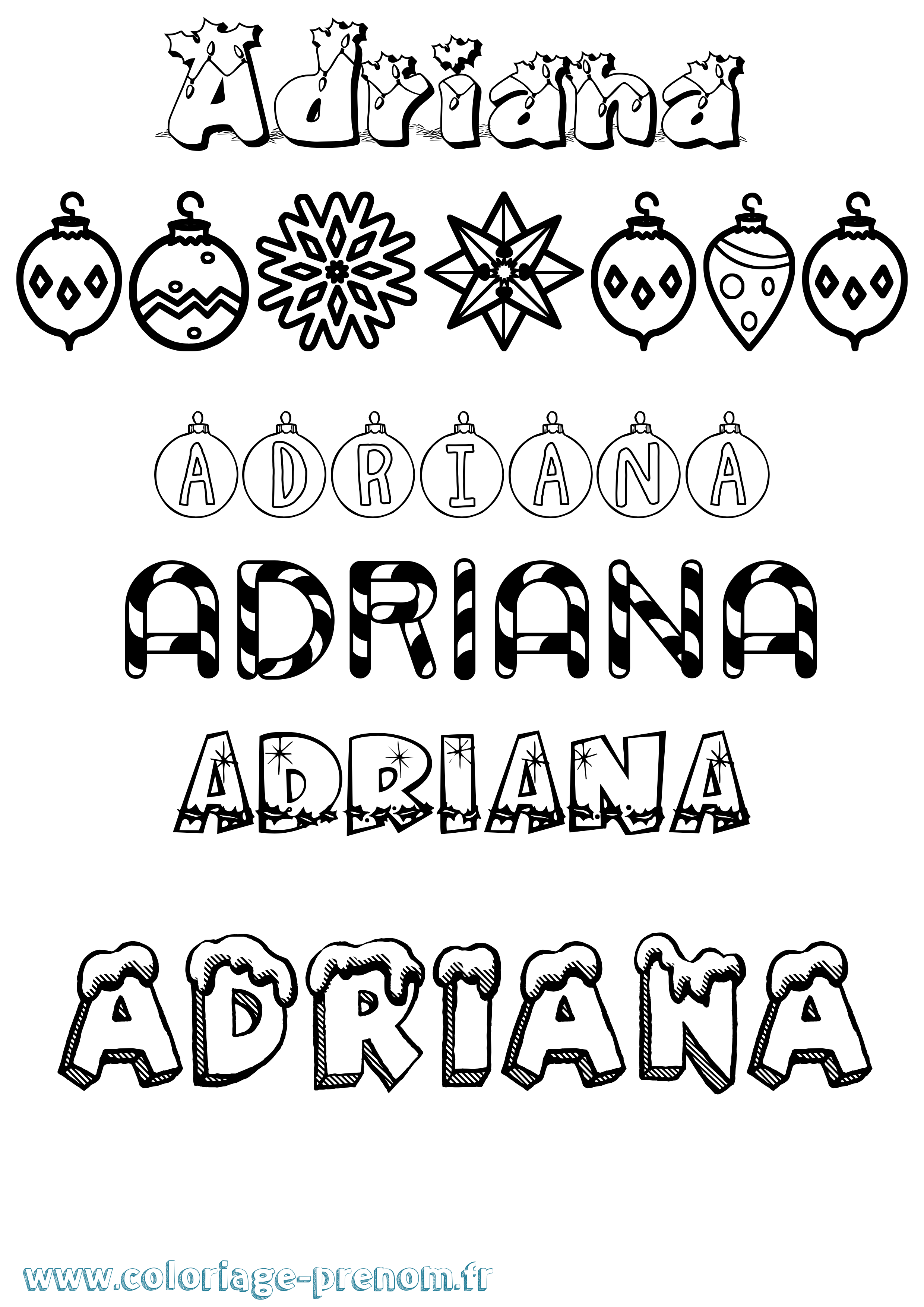 Coloriage prénom Adriana Noël