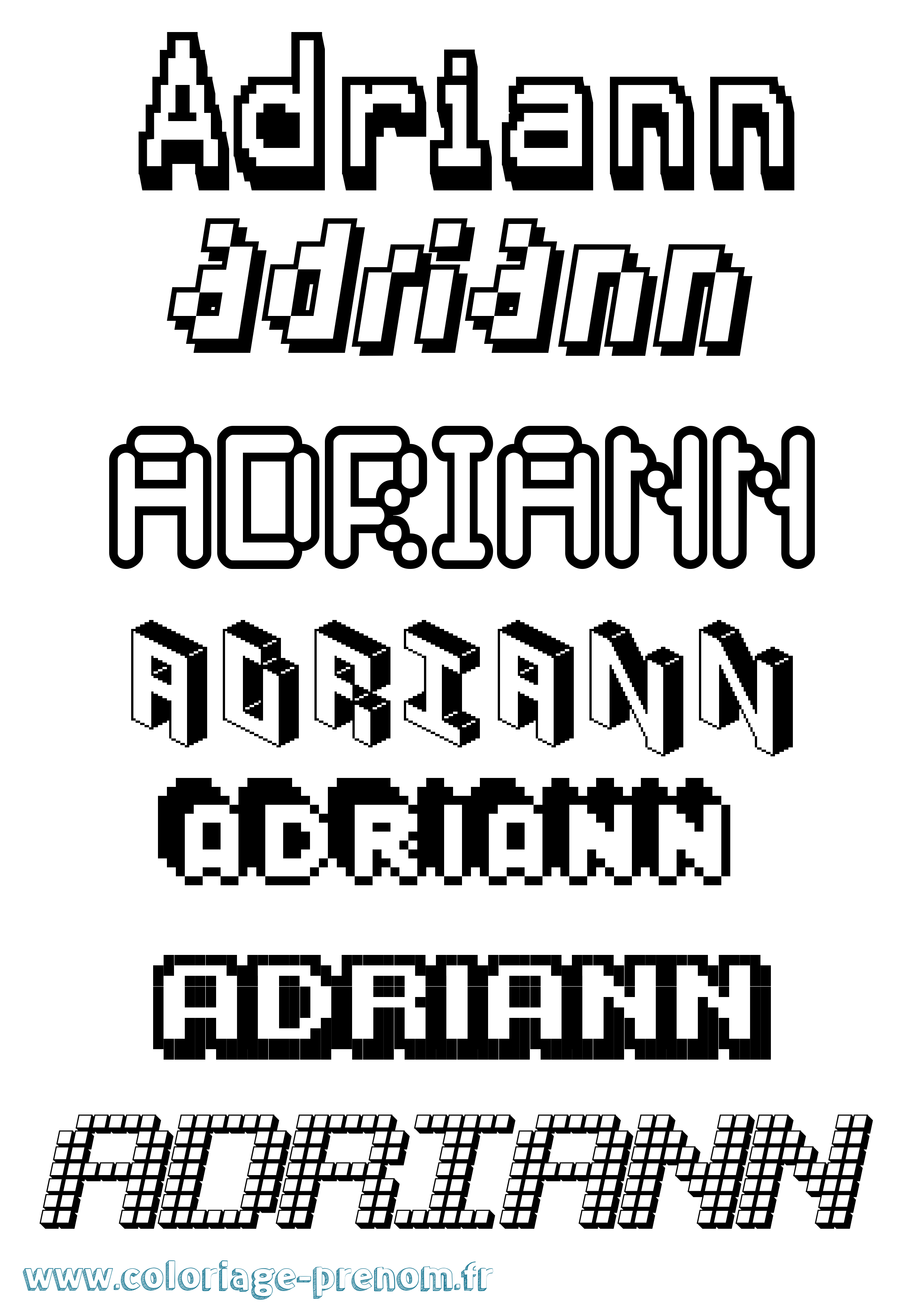 Coloriage prénom Adriann Pixel