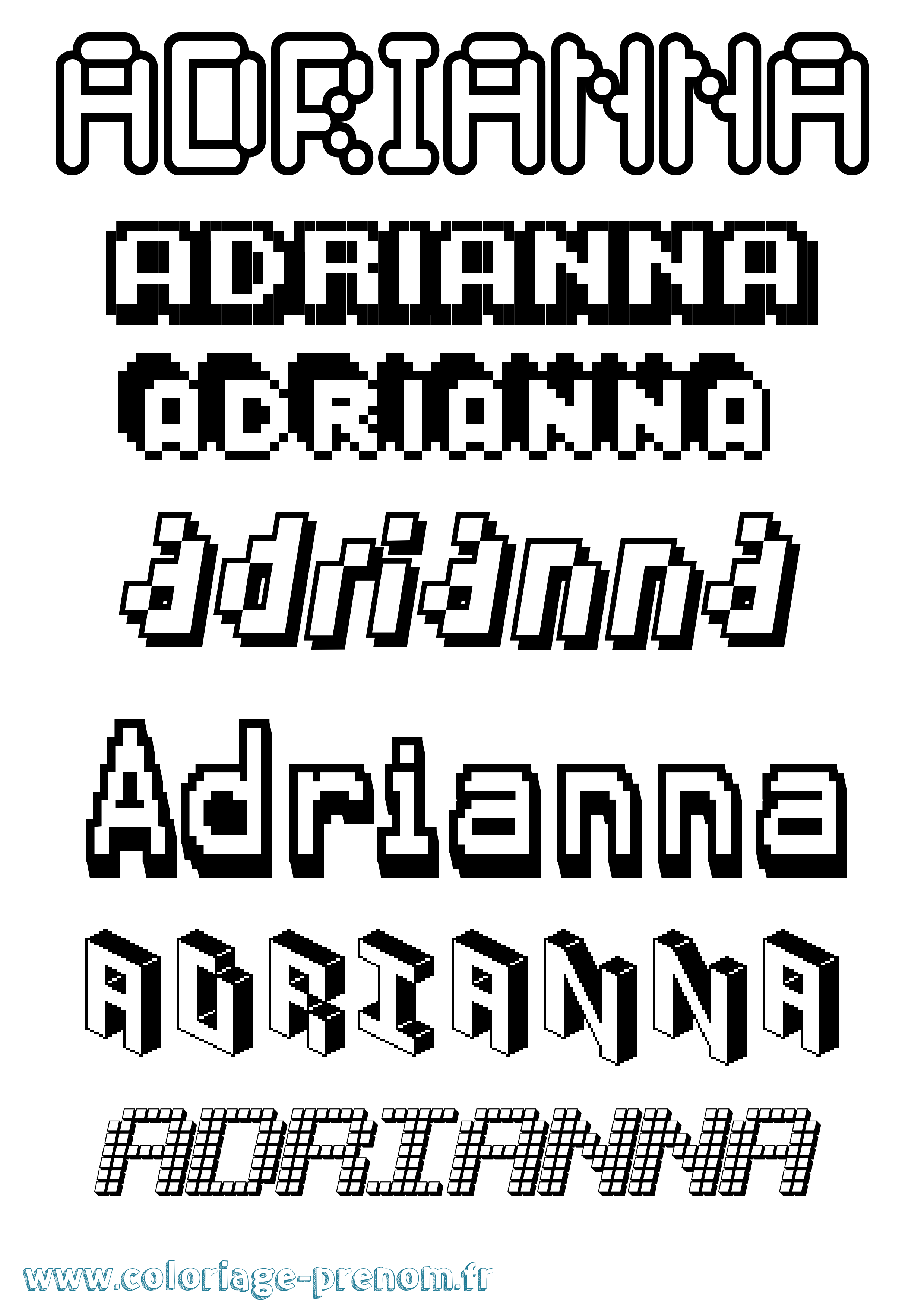 Coloriage prénom Adrianna Pixel