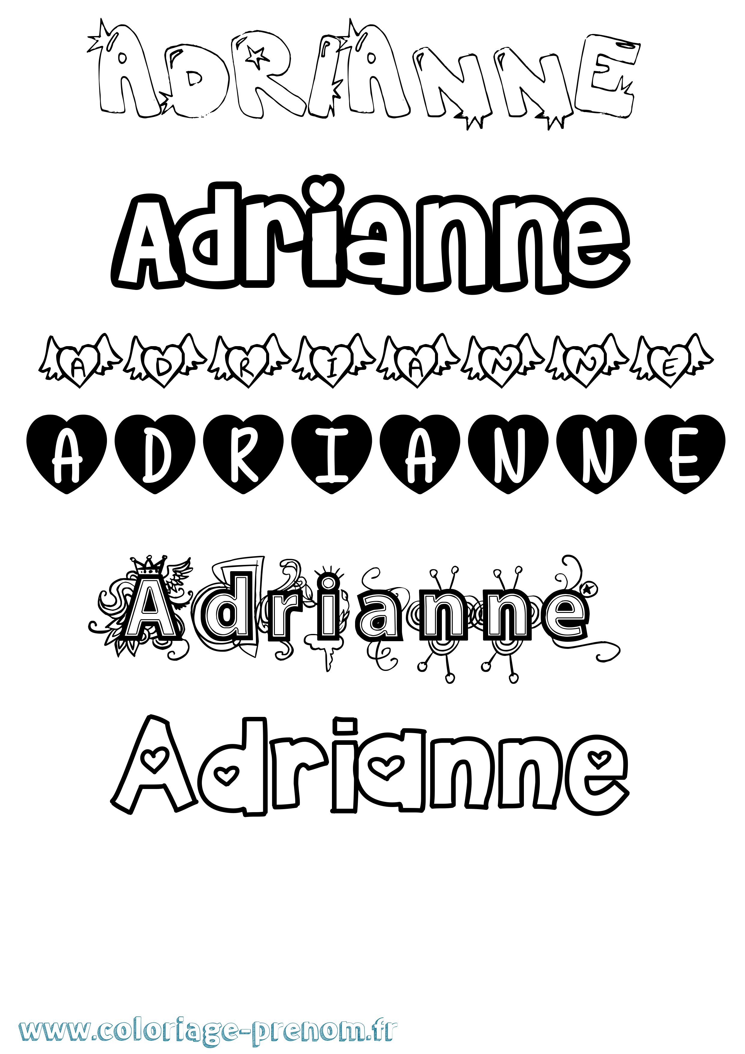 Coloriage prénom Adrianne Girly