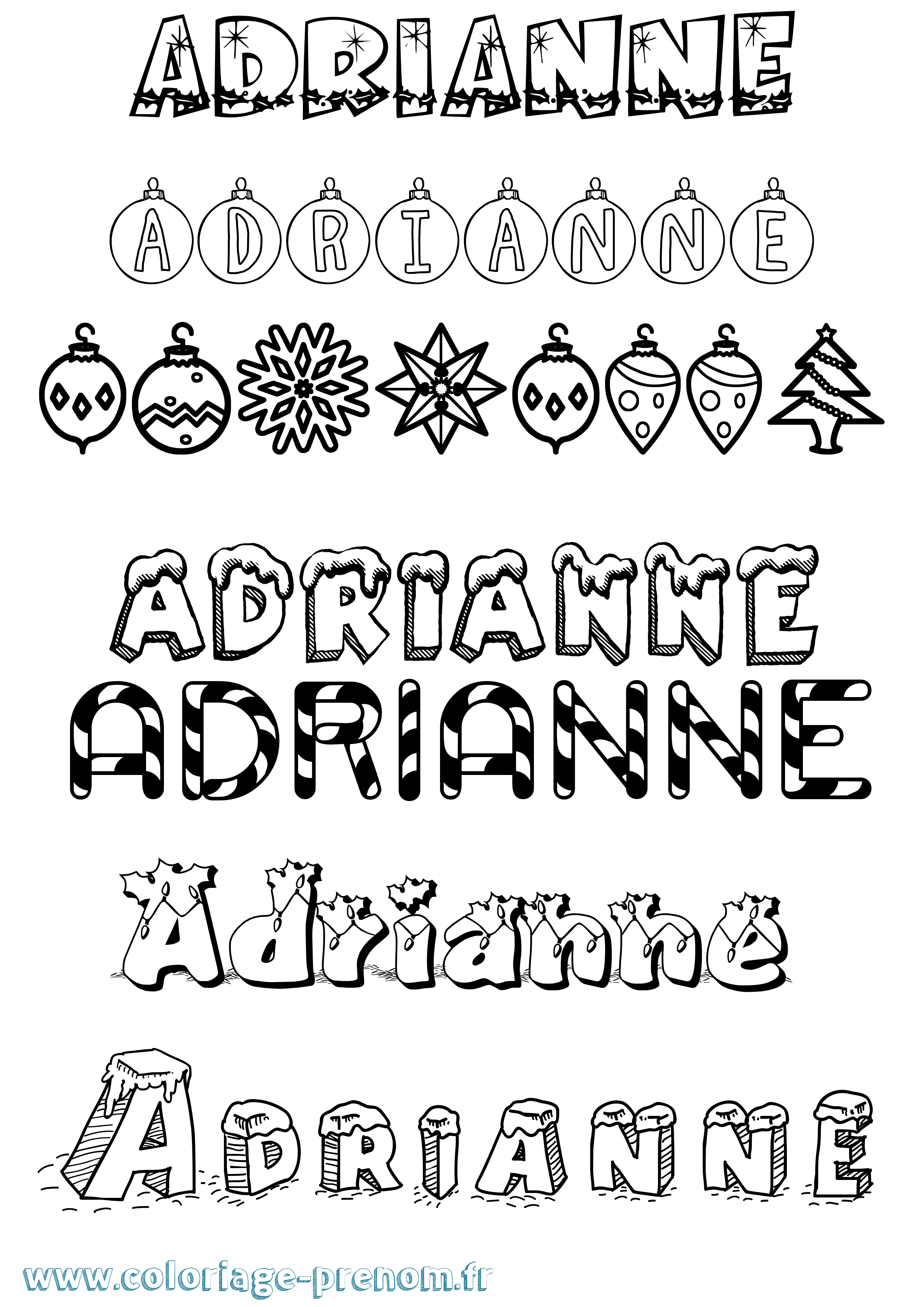 Coloriage prénom Adrianne Noël