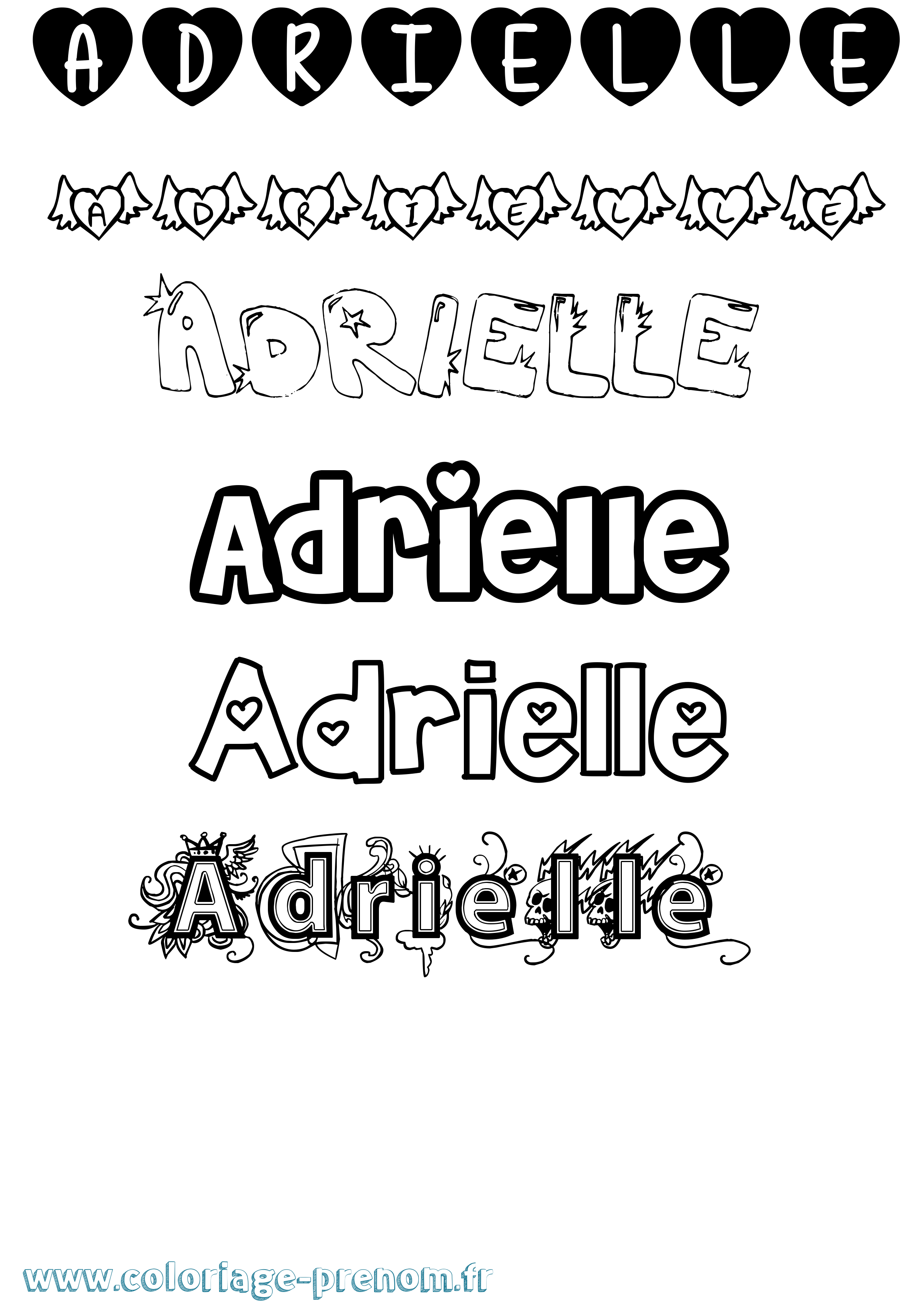 Coloriage prénom Adrielle Girly