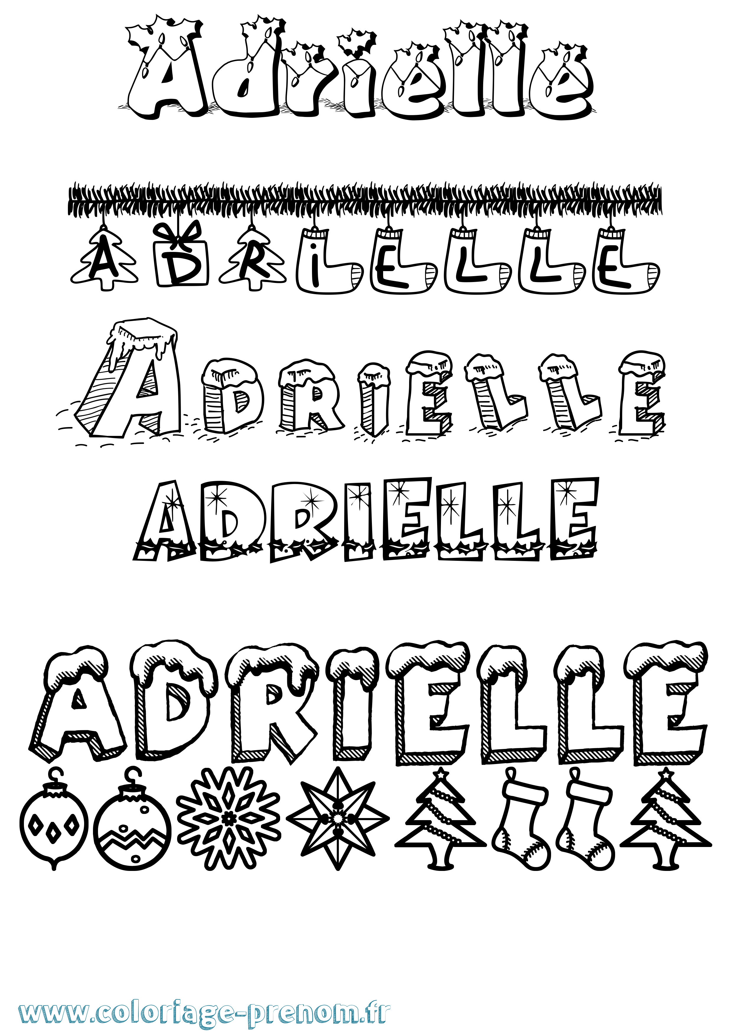 Coloriage prénom Adrielle Noël