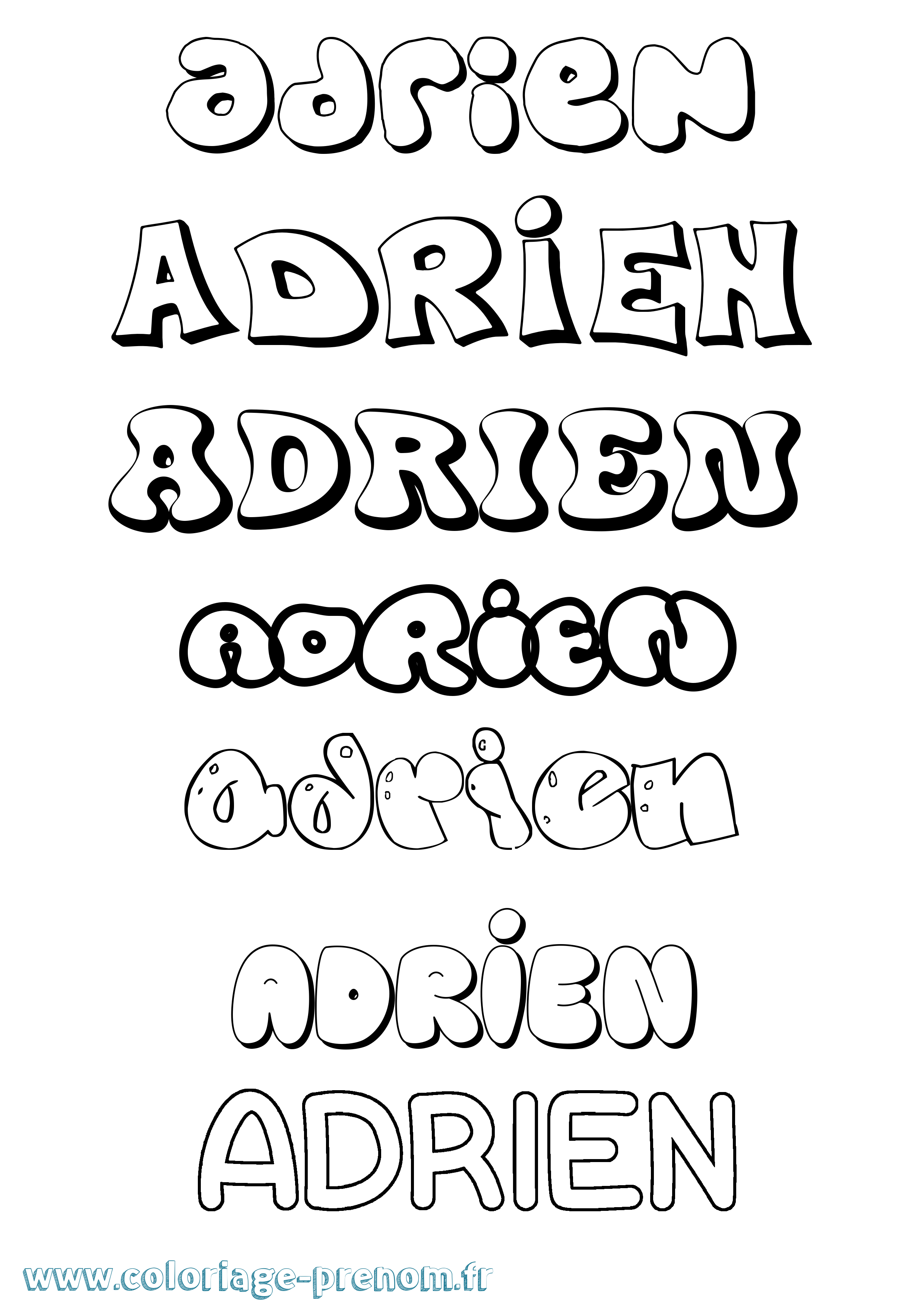 Coloriage prénom Adrien Bubble