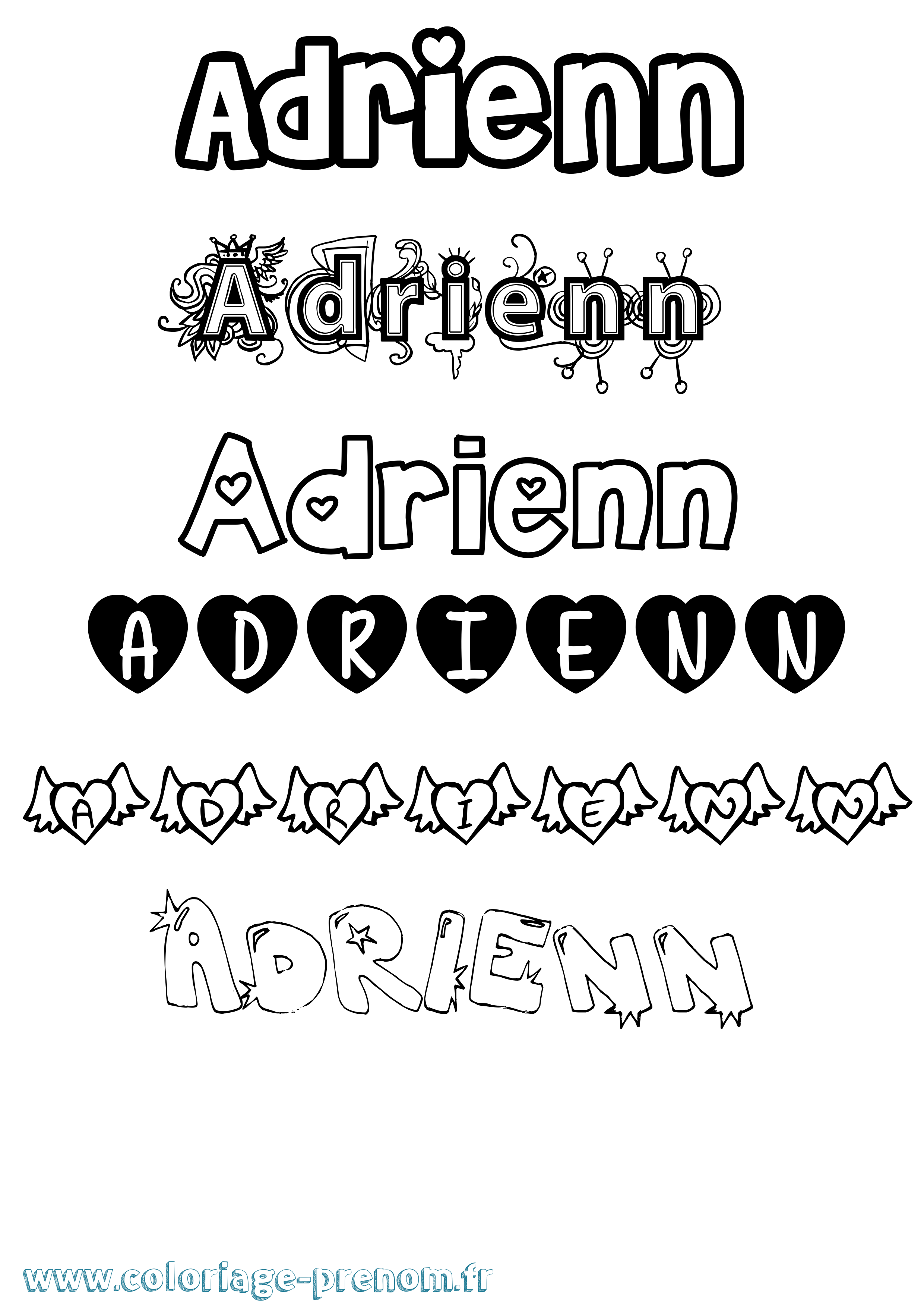 Coloriage prénom Adrienn Girly