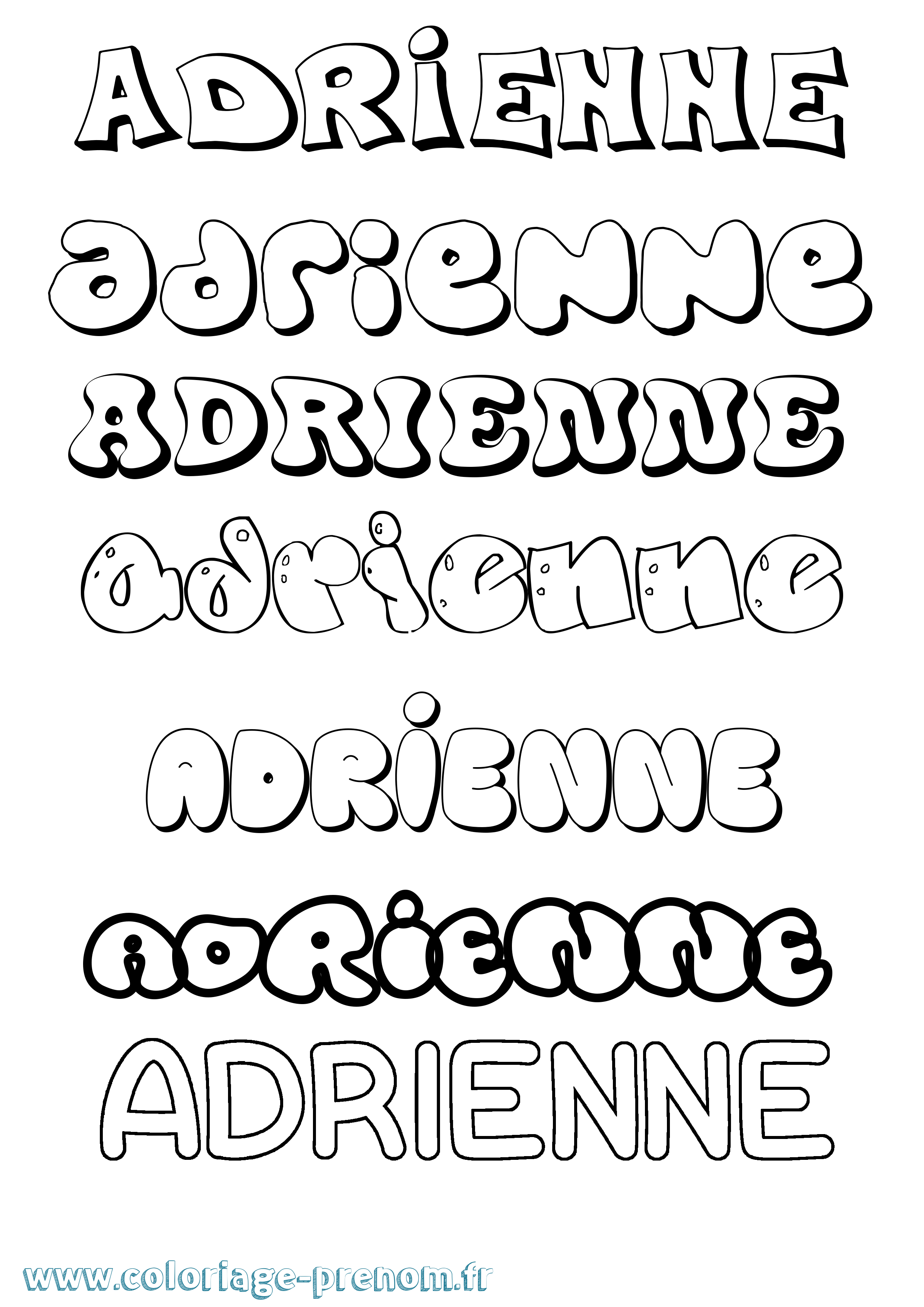 Coloriage prénom Adrienne Bubble