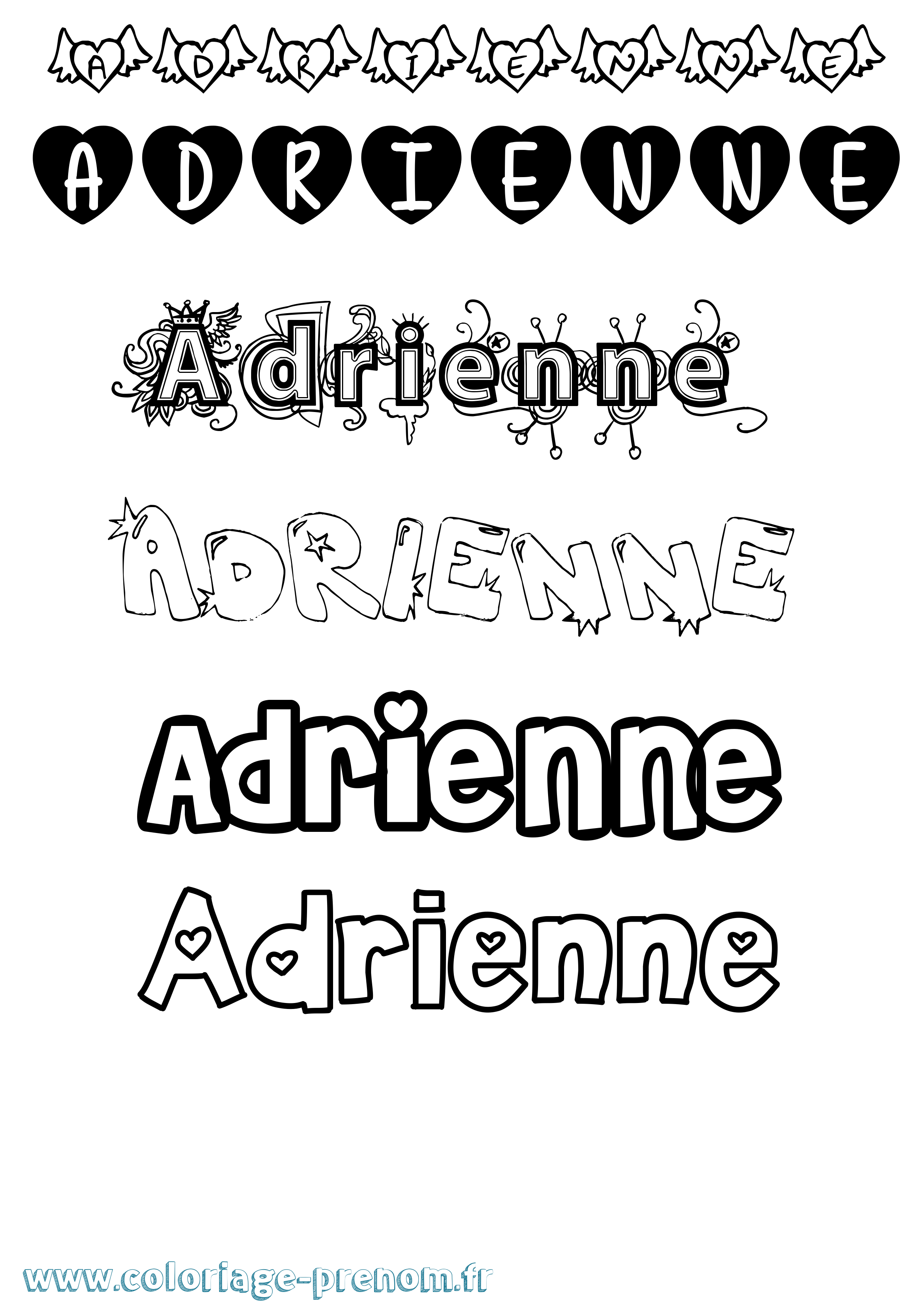 Coloriage prénom Adrienne Girly