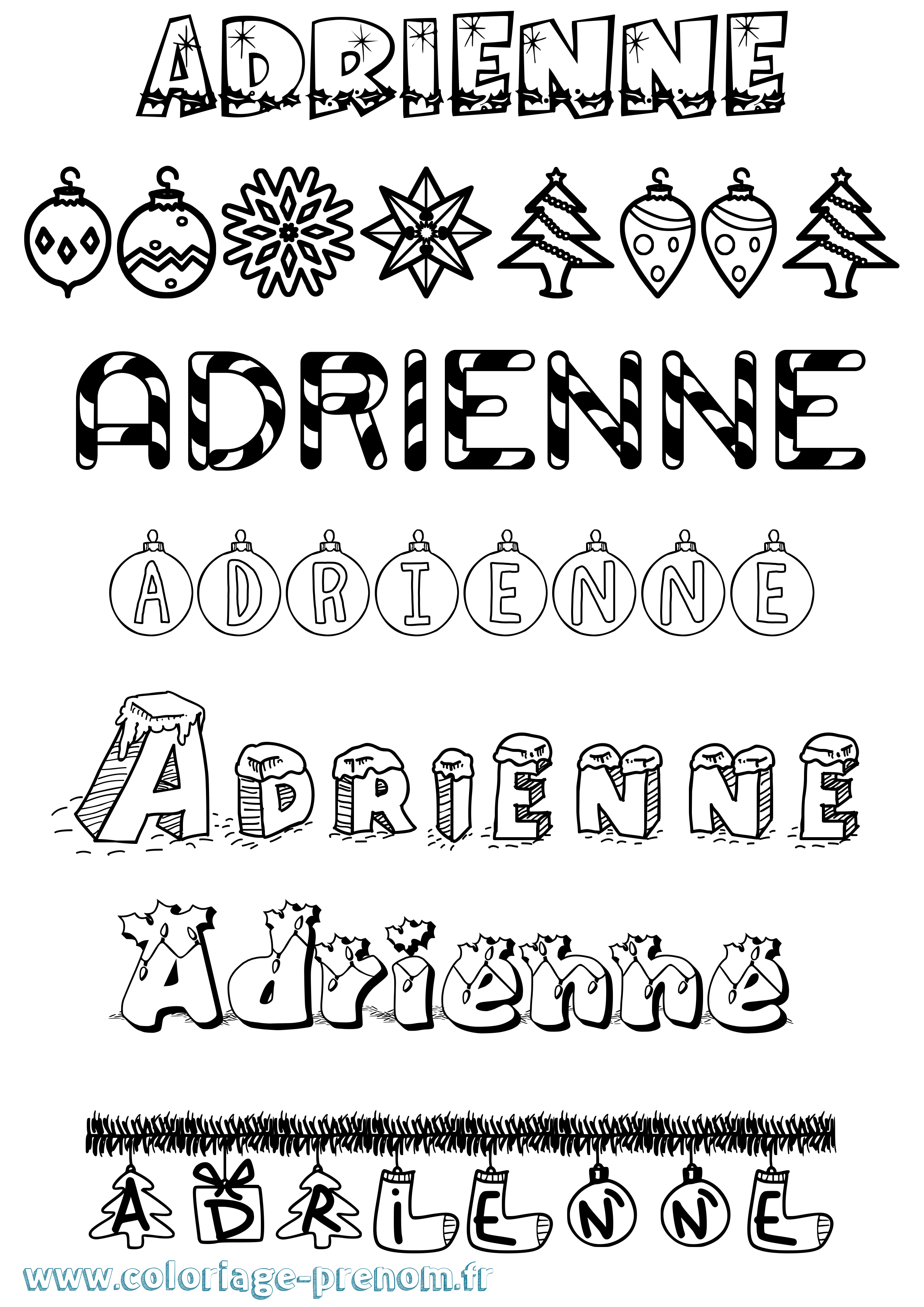 Coloriage prénom Adrienne Noël