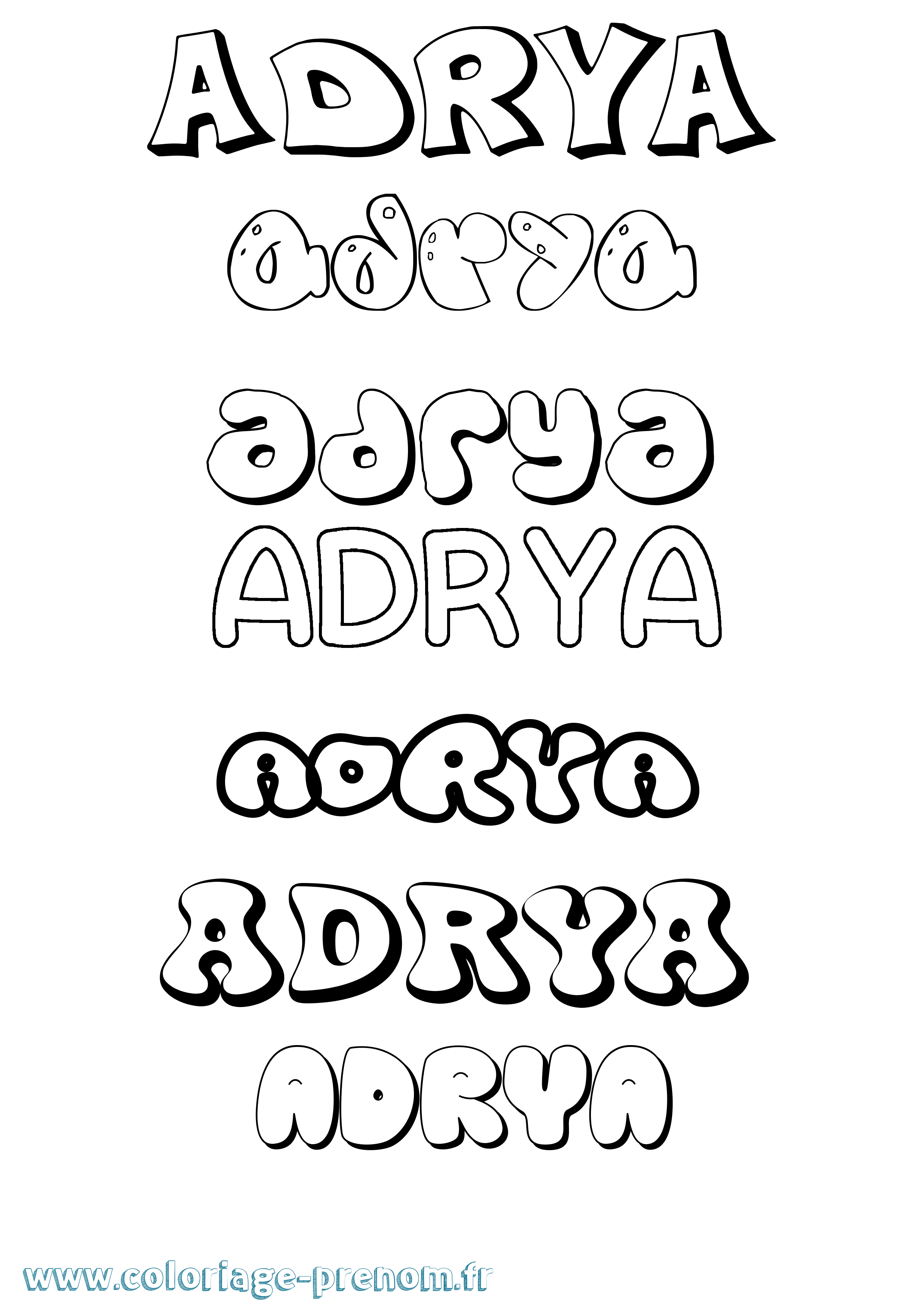 Coloriage prénom Adrya Bubble