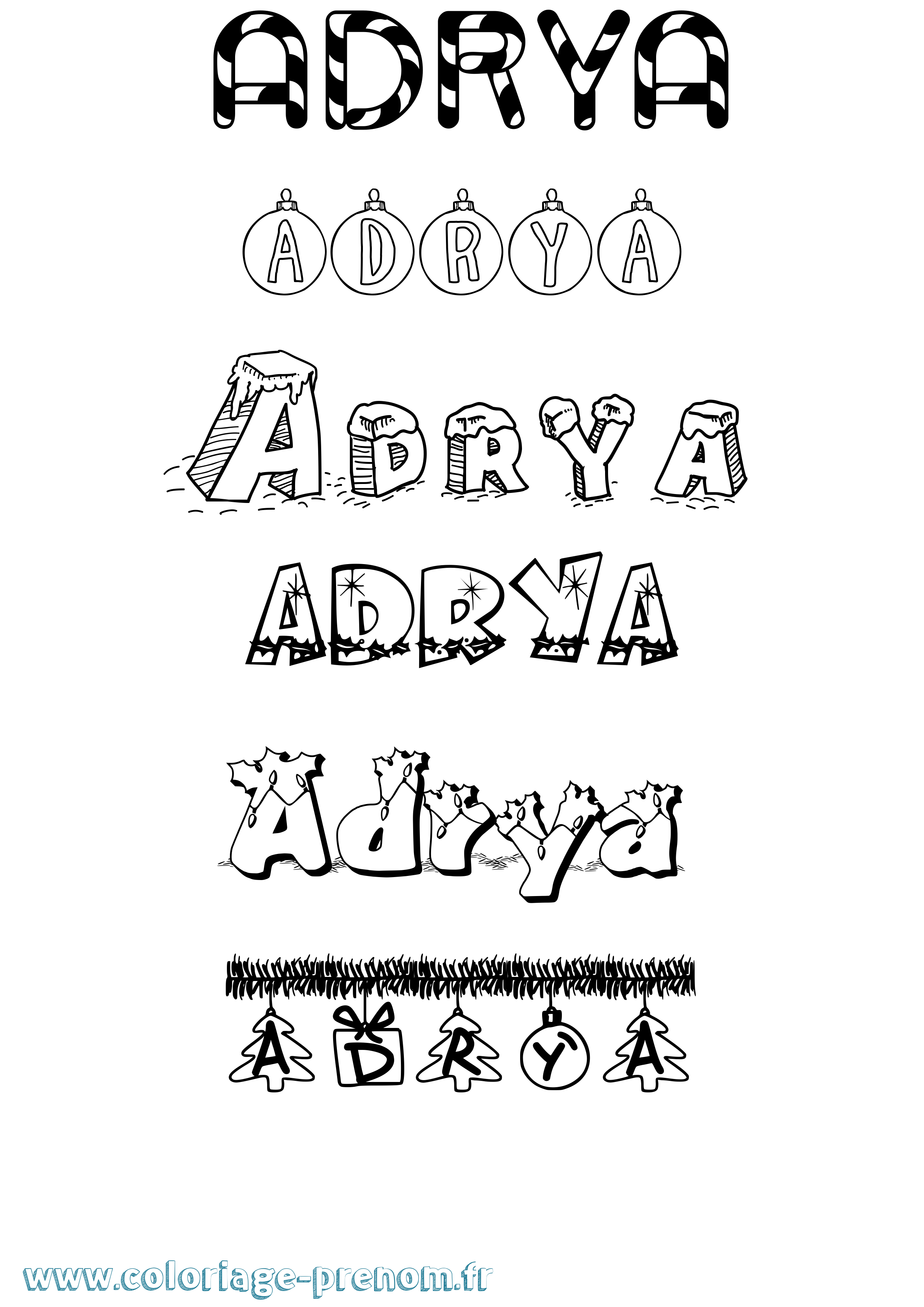 Coloriage prénom Adrya Noël