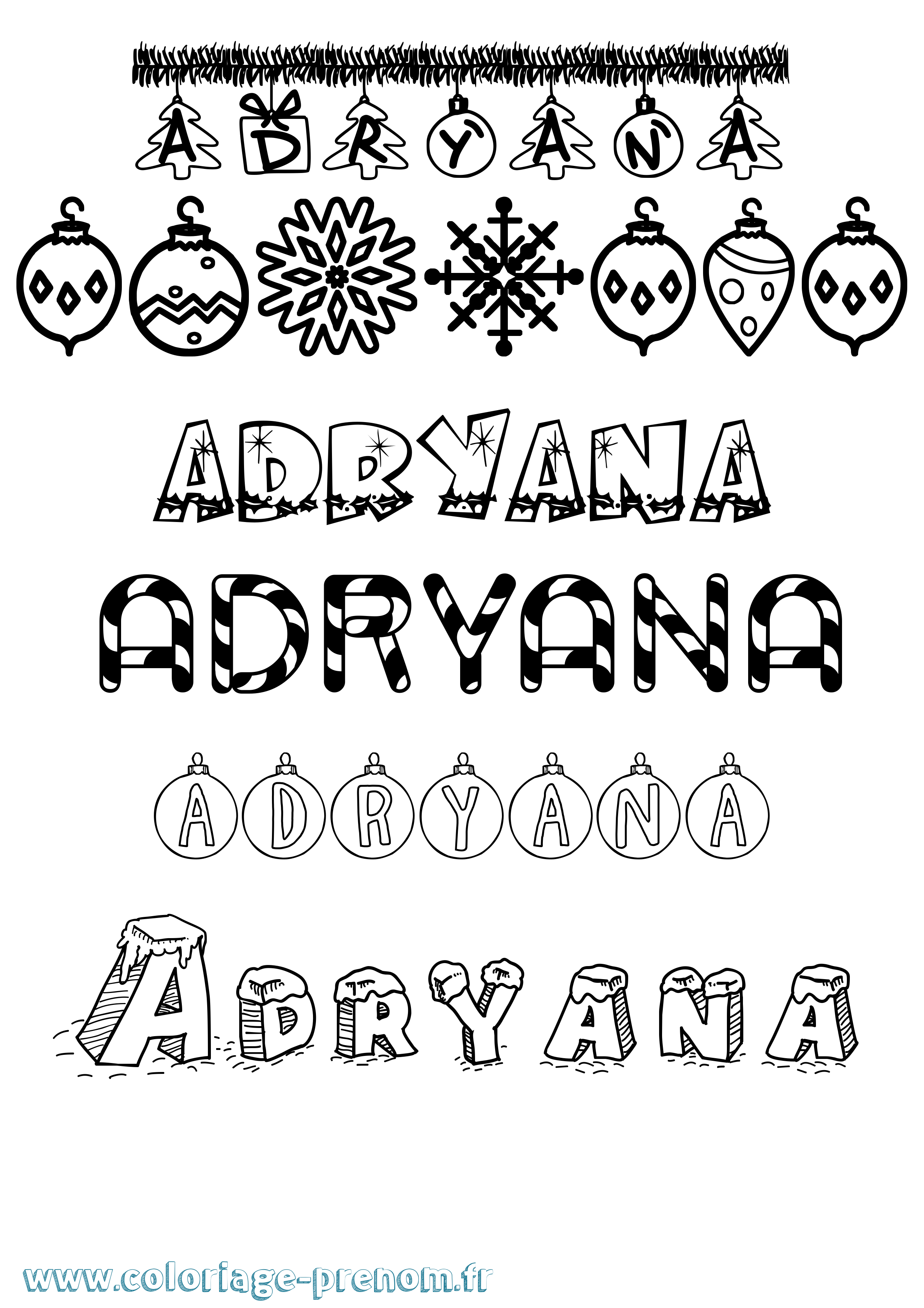 Coloriage prénom Adryana Noël