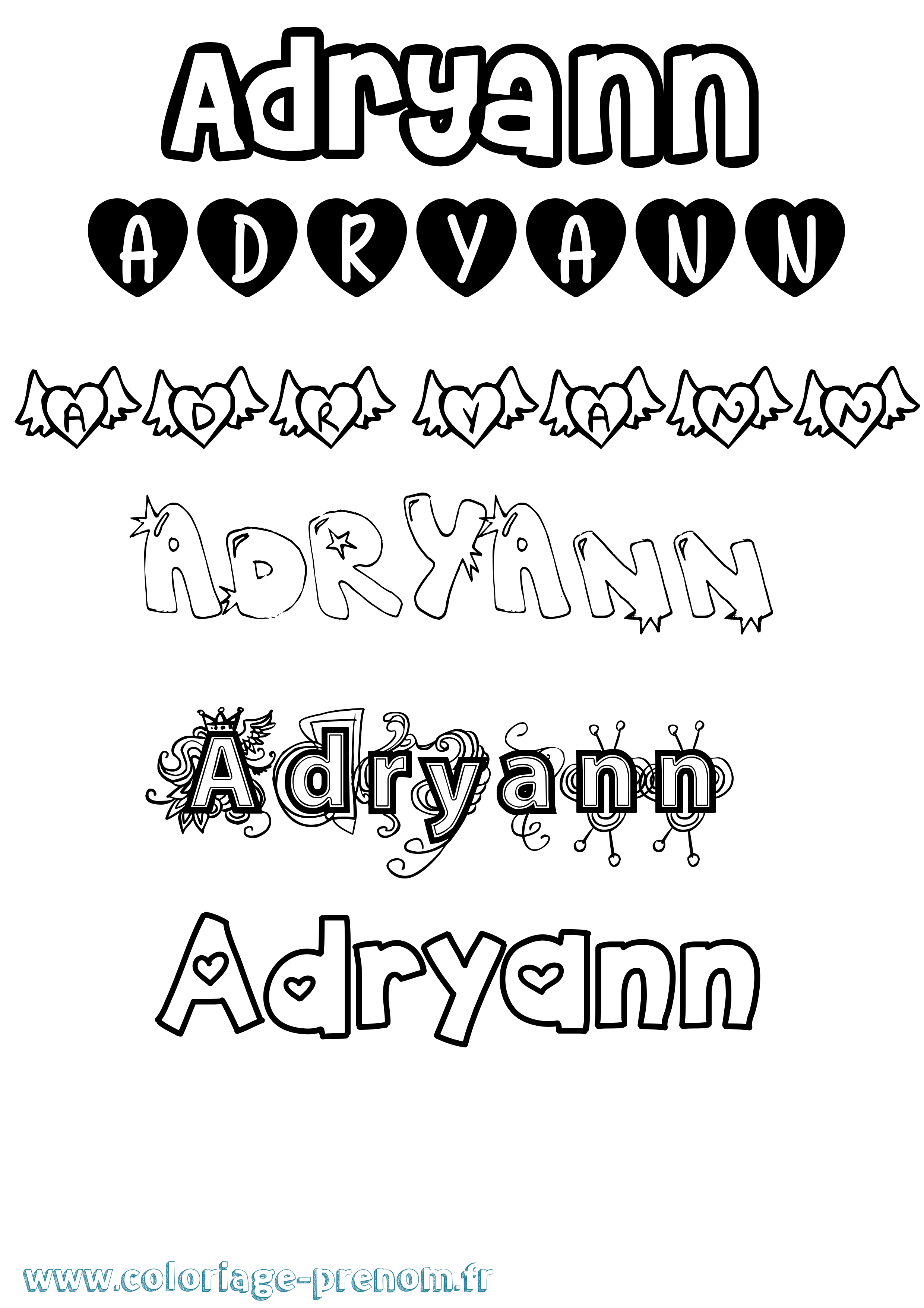 Coloriage prénom Adryann Girly