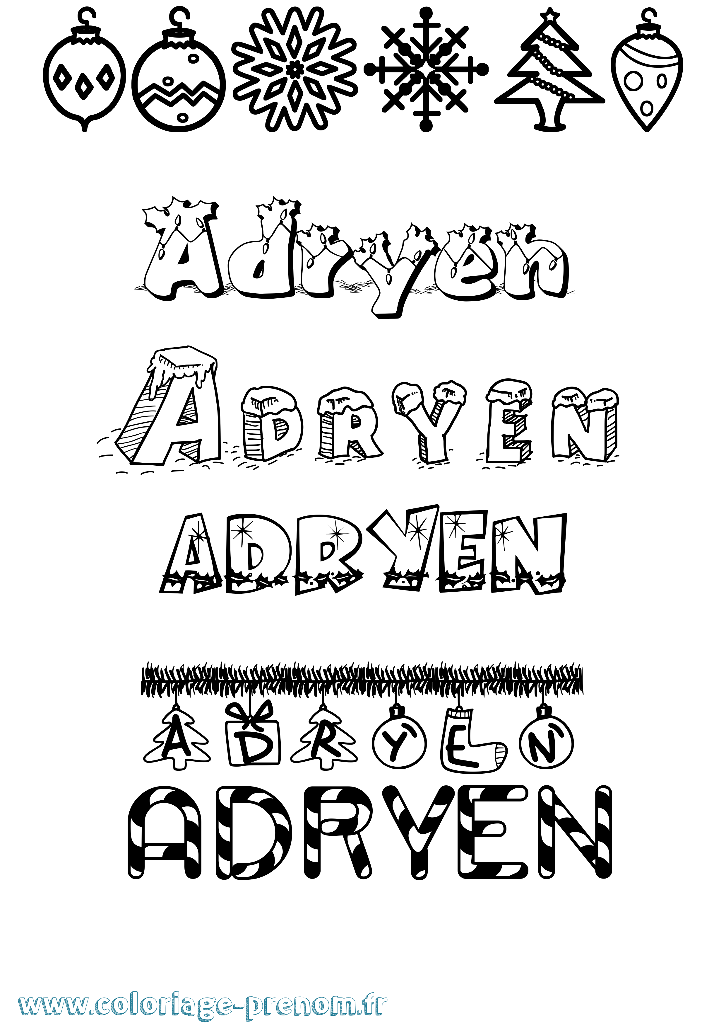 Coloriage Adryen Noël Coloriage prénom Adryen Noël