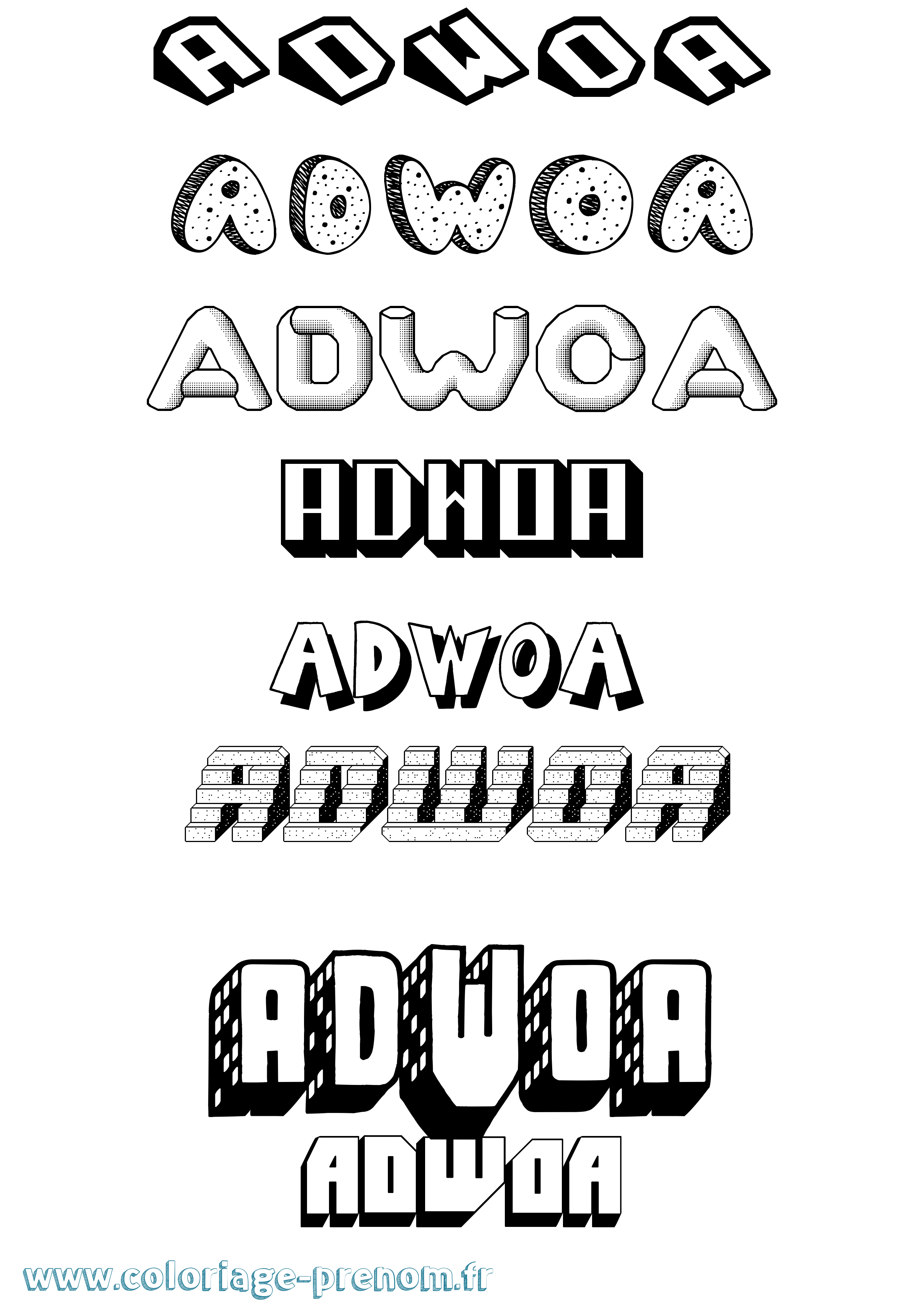 Coloriage Adwoa Effet 3D Coloriage prénom Adwoa Effet 3D