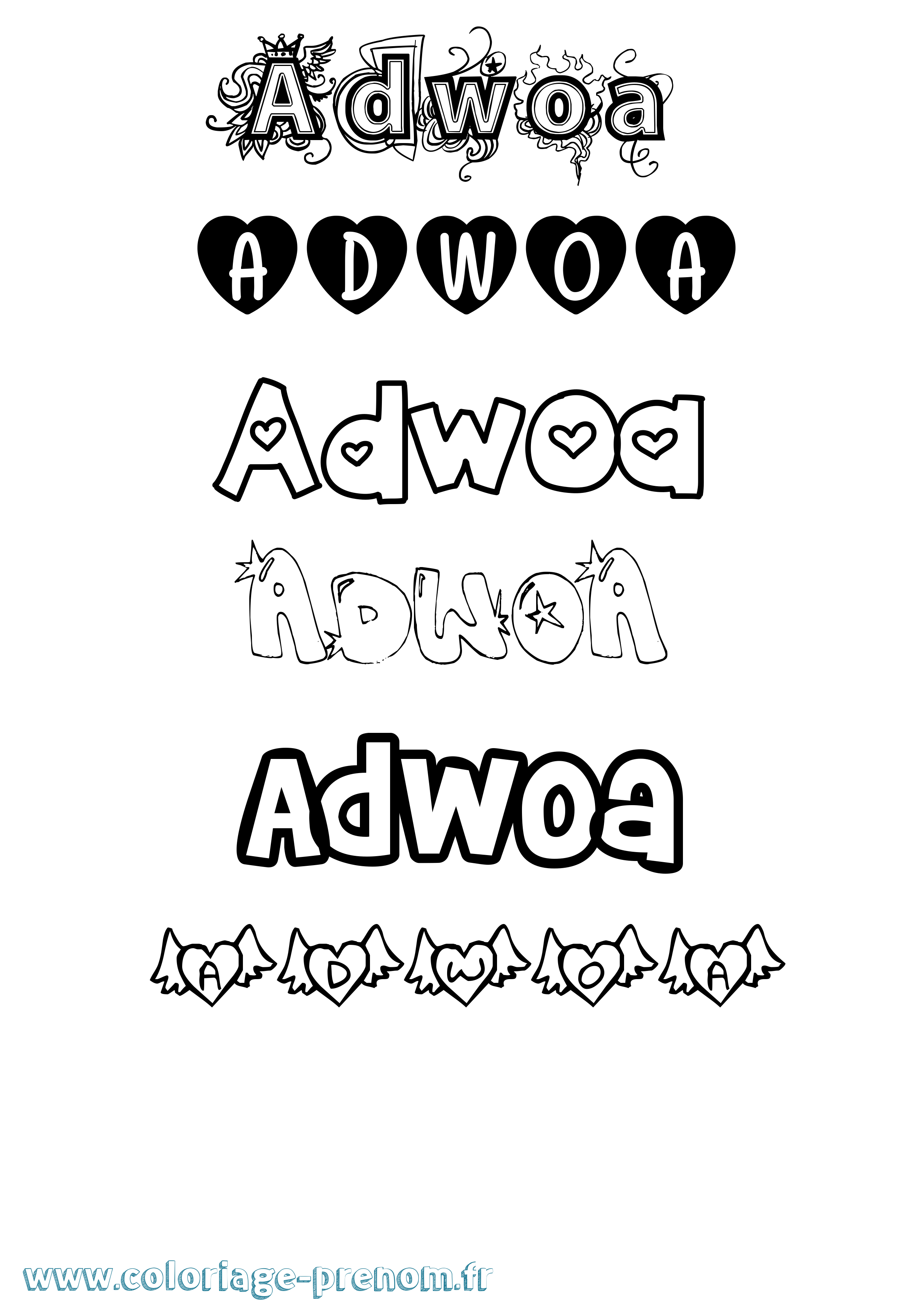 Coloriage Adwoa Girly Coloriage prénom Adwoa Girly