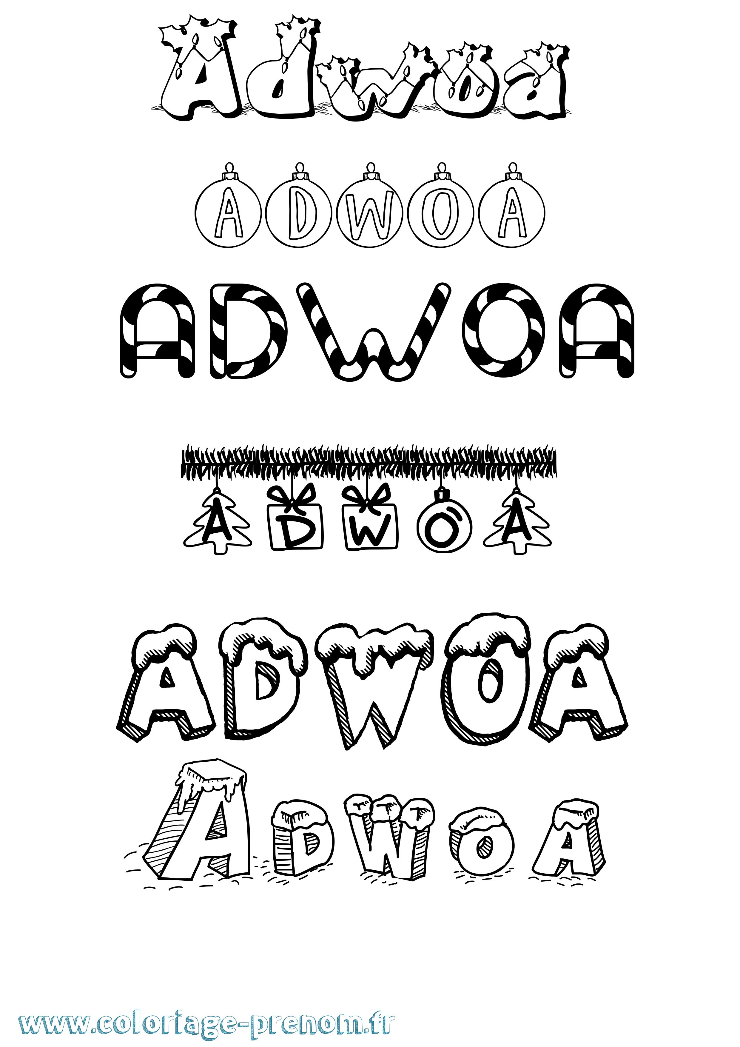 Coloriage Adwoa Noël Coloriage prénom Adwoa Noël