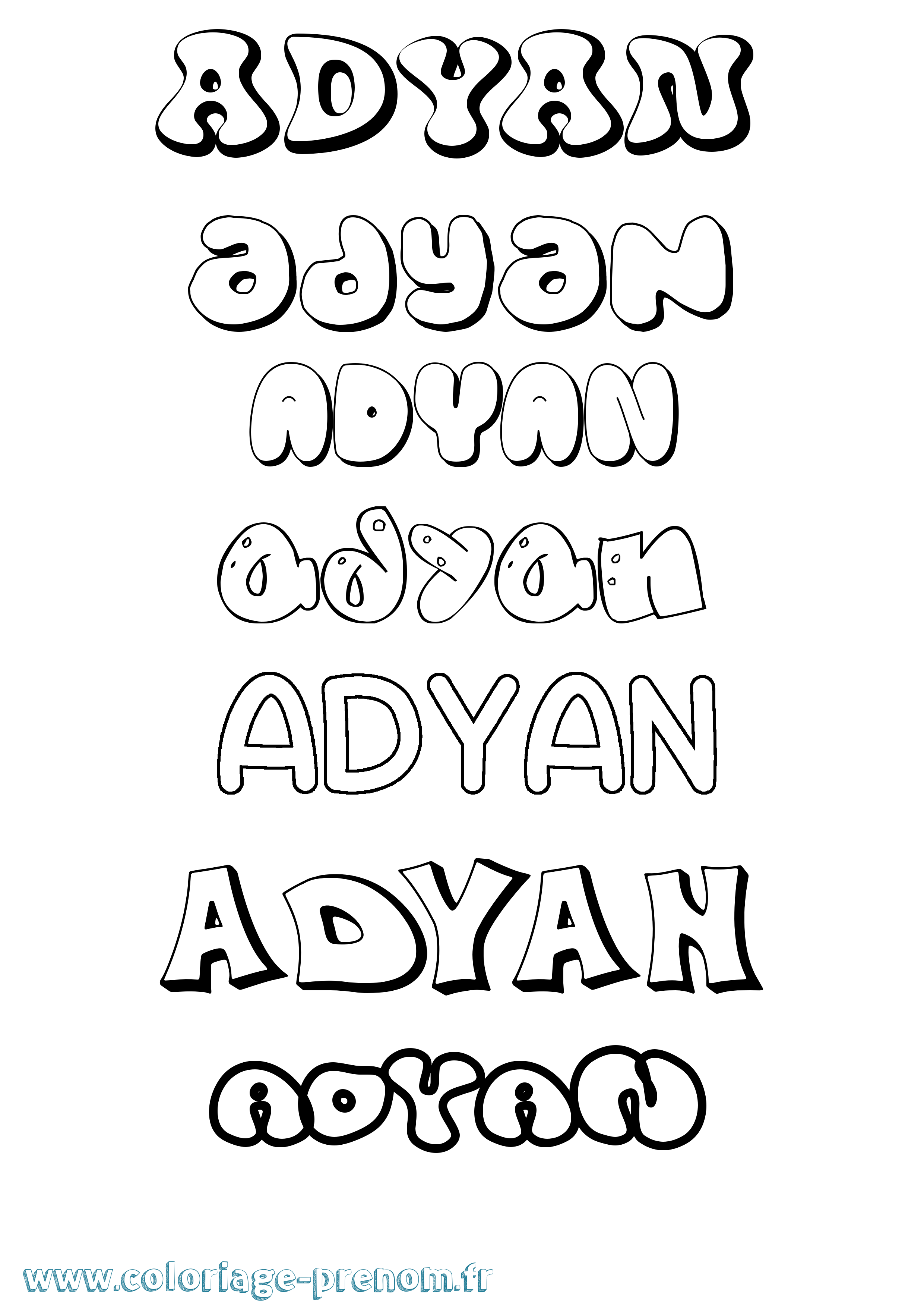 Coloriage prénom Adyan Bubble