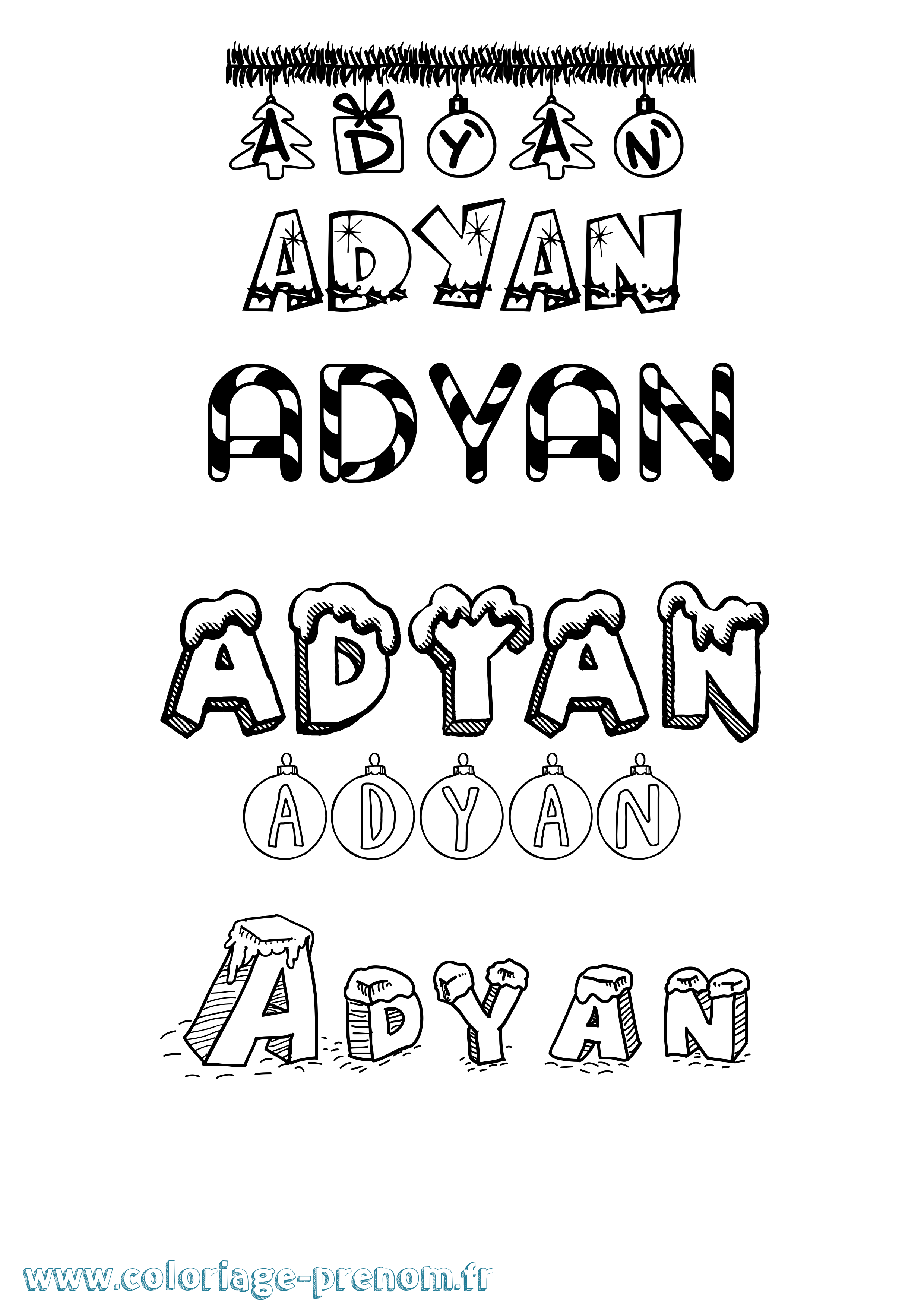 Coloriage prénom Adyan Noël