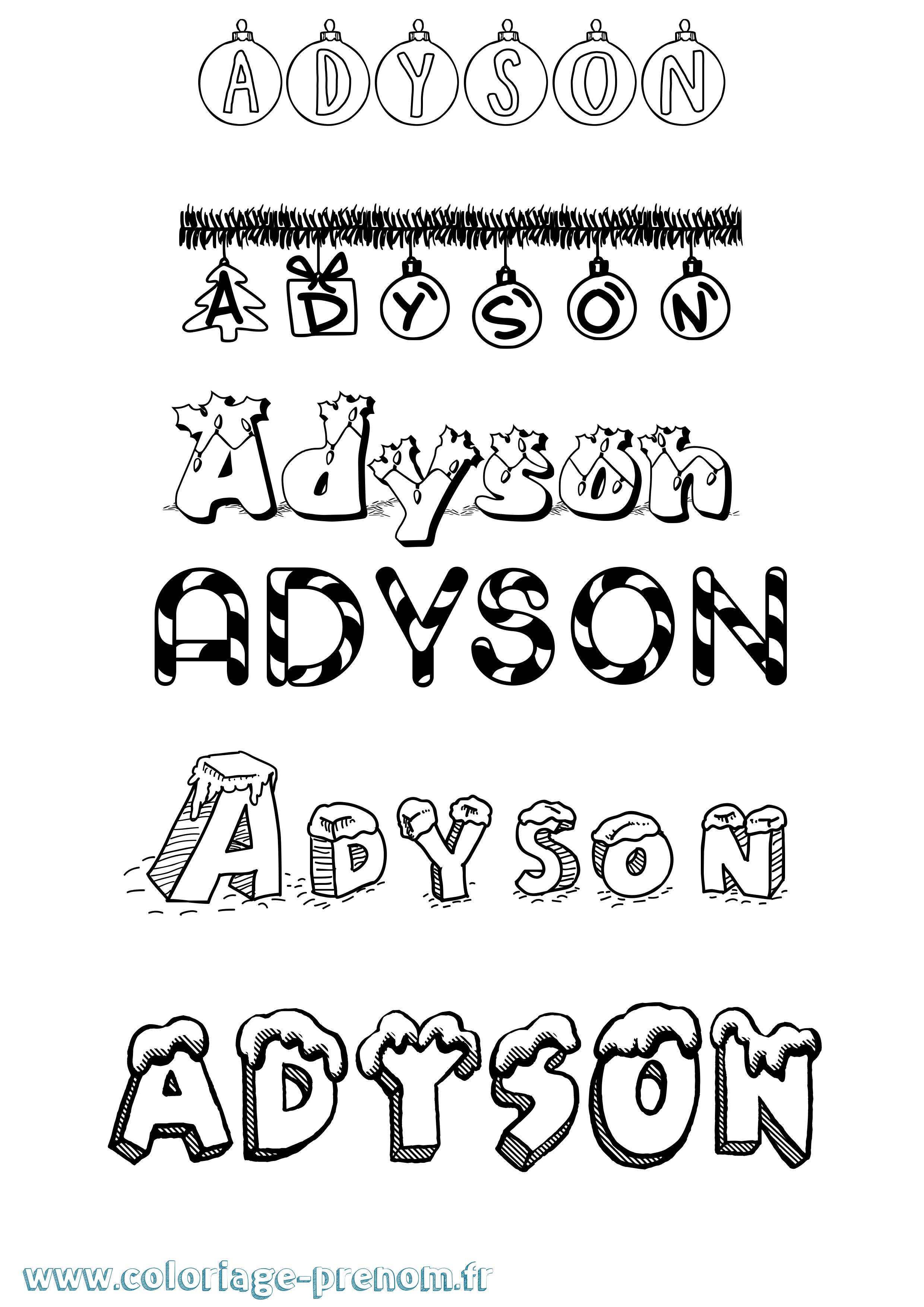 Coloriage Adyson Noël Coloriage prénom Adyson Noël