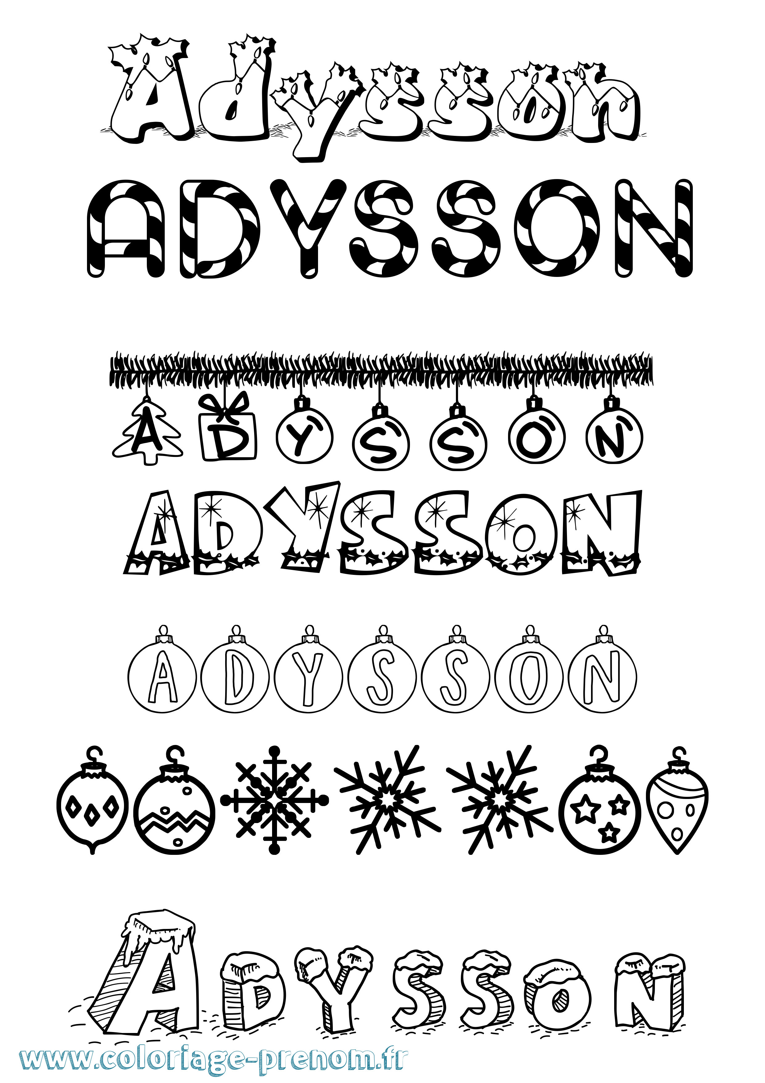 Coloriage prénom Adysson Noël