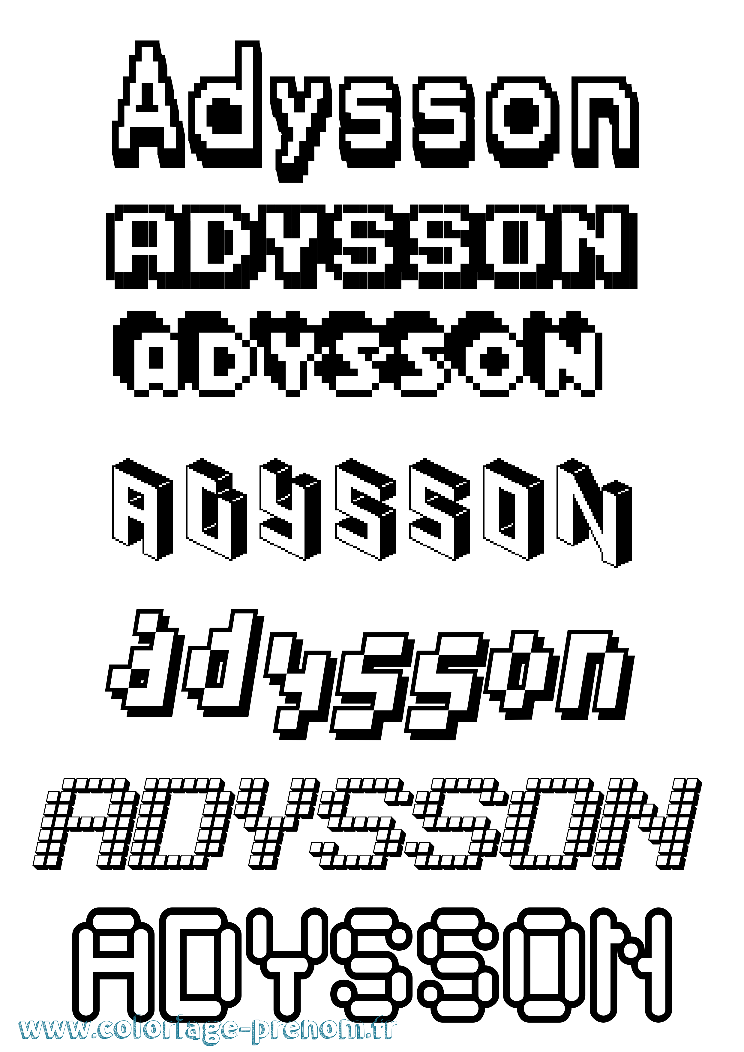 Coloriage prénom Adysson Pixel