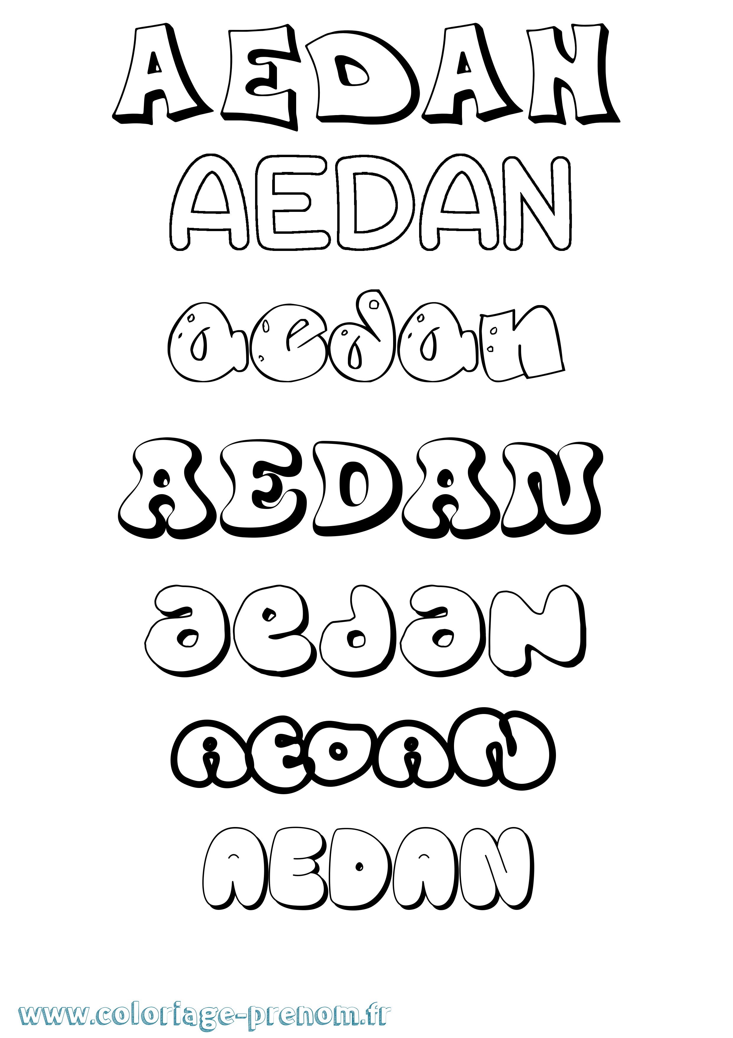 Coloriage prénom Aedan Bubble