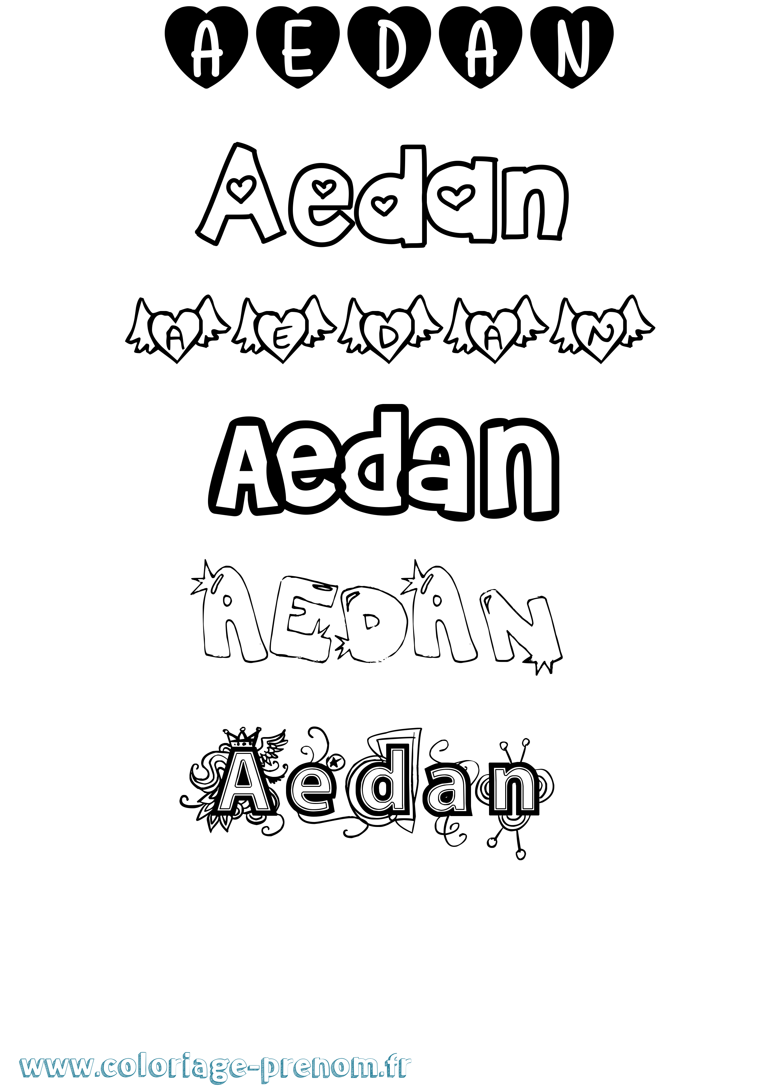 Coloriage prénom Aedan Girly