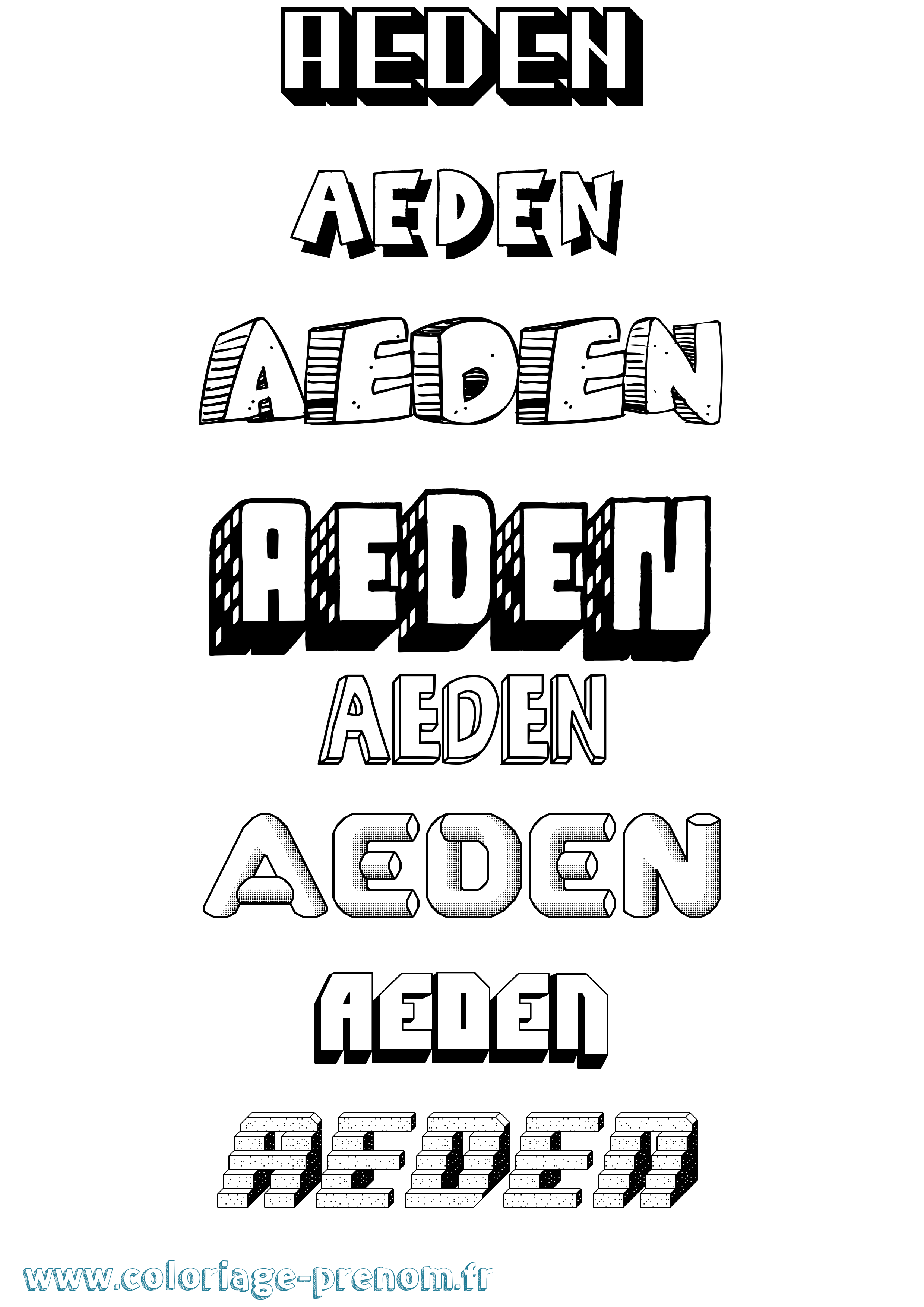 Coloriage Aeden Effet 3D Coloriage prénom Aeden Effet 3D