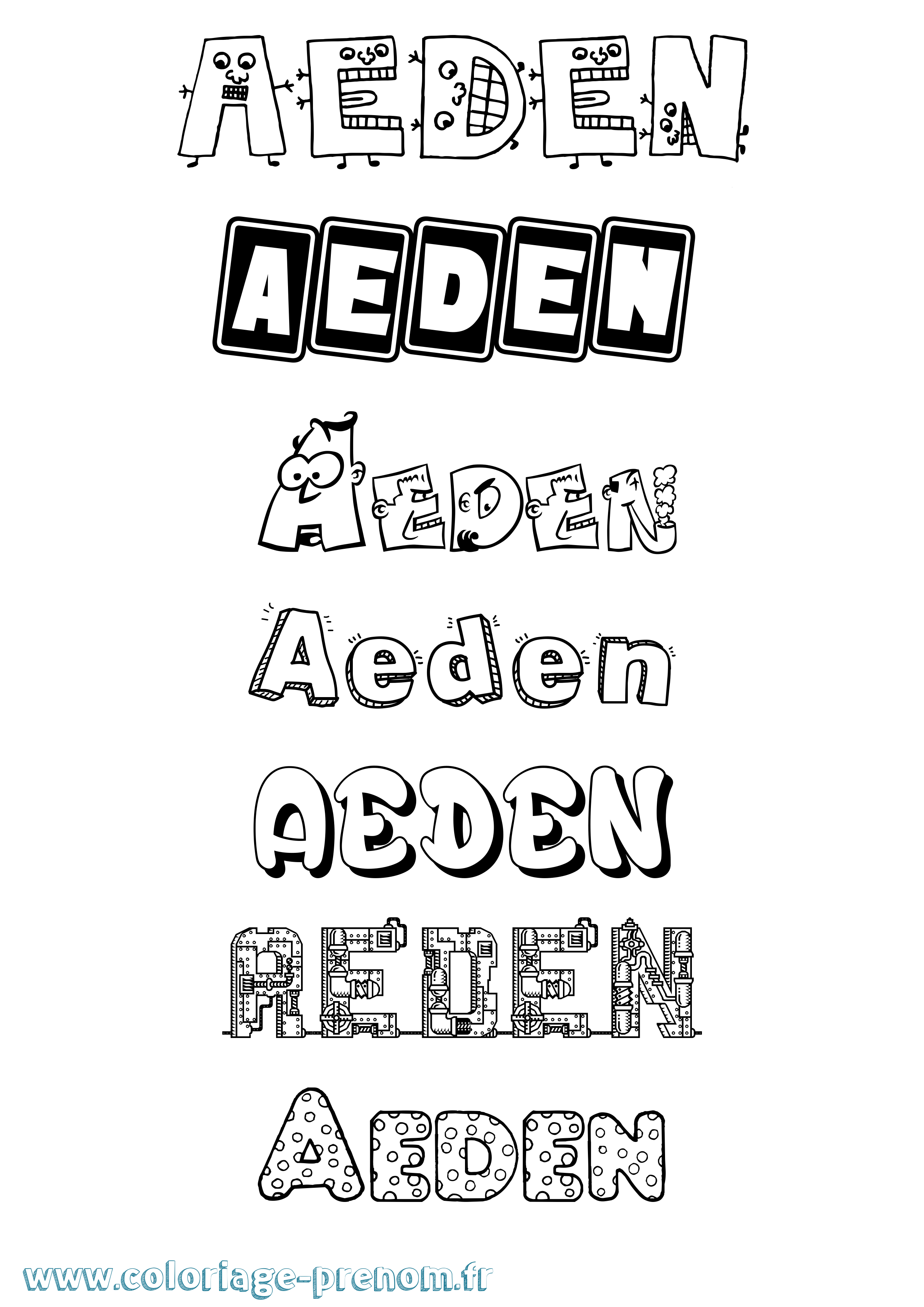 Coloriage prénom Aeden Fun