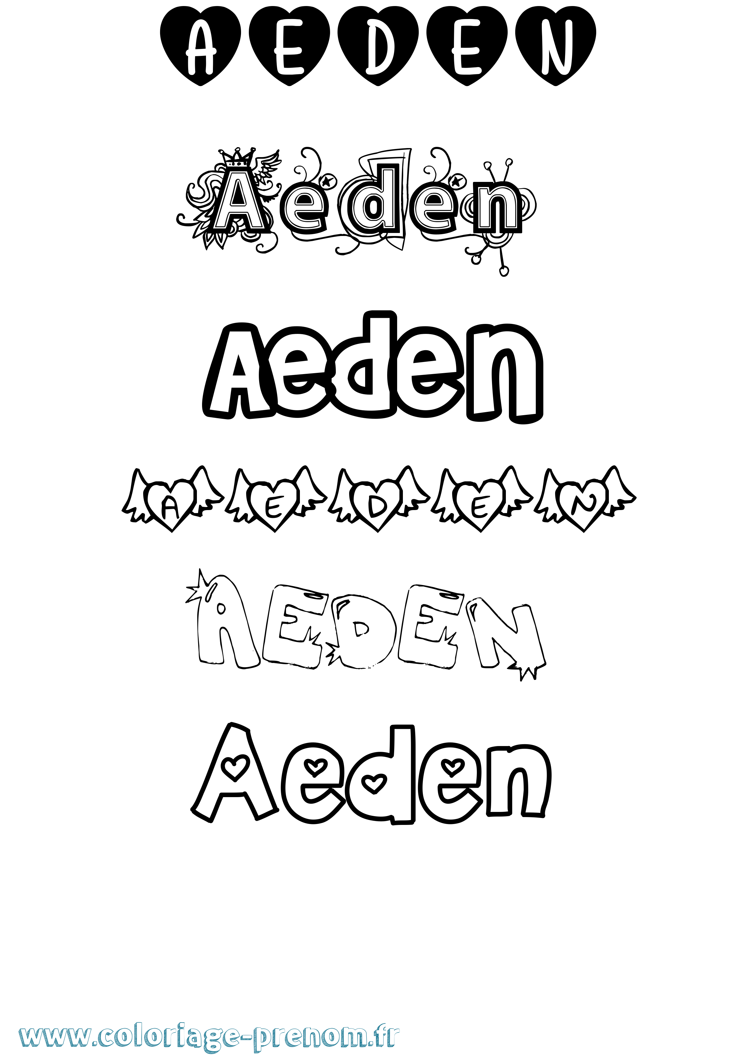 Coloriage Aeden Girly Coloriage prénom Aeden Girly