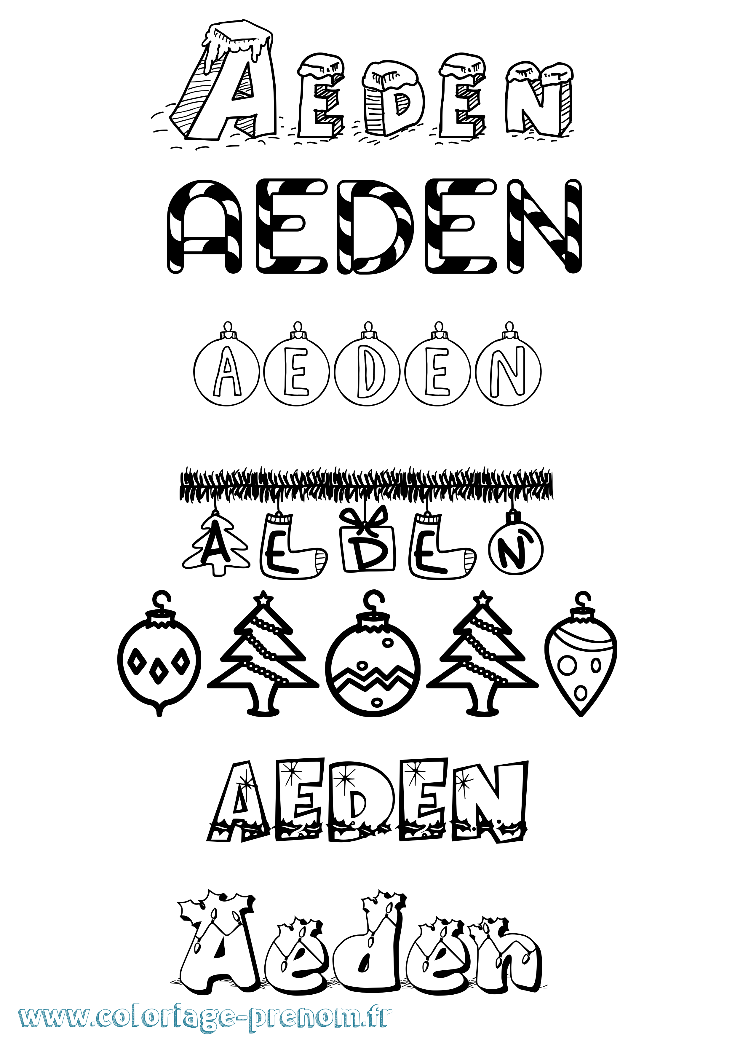 Coloriage Aeden Noël Coloriage prénom Aeden Noël