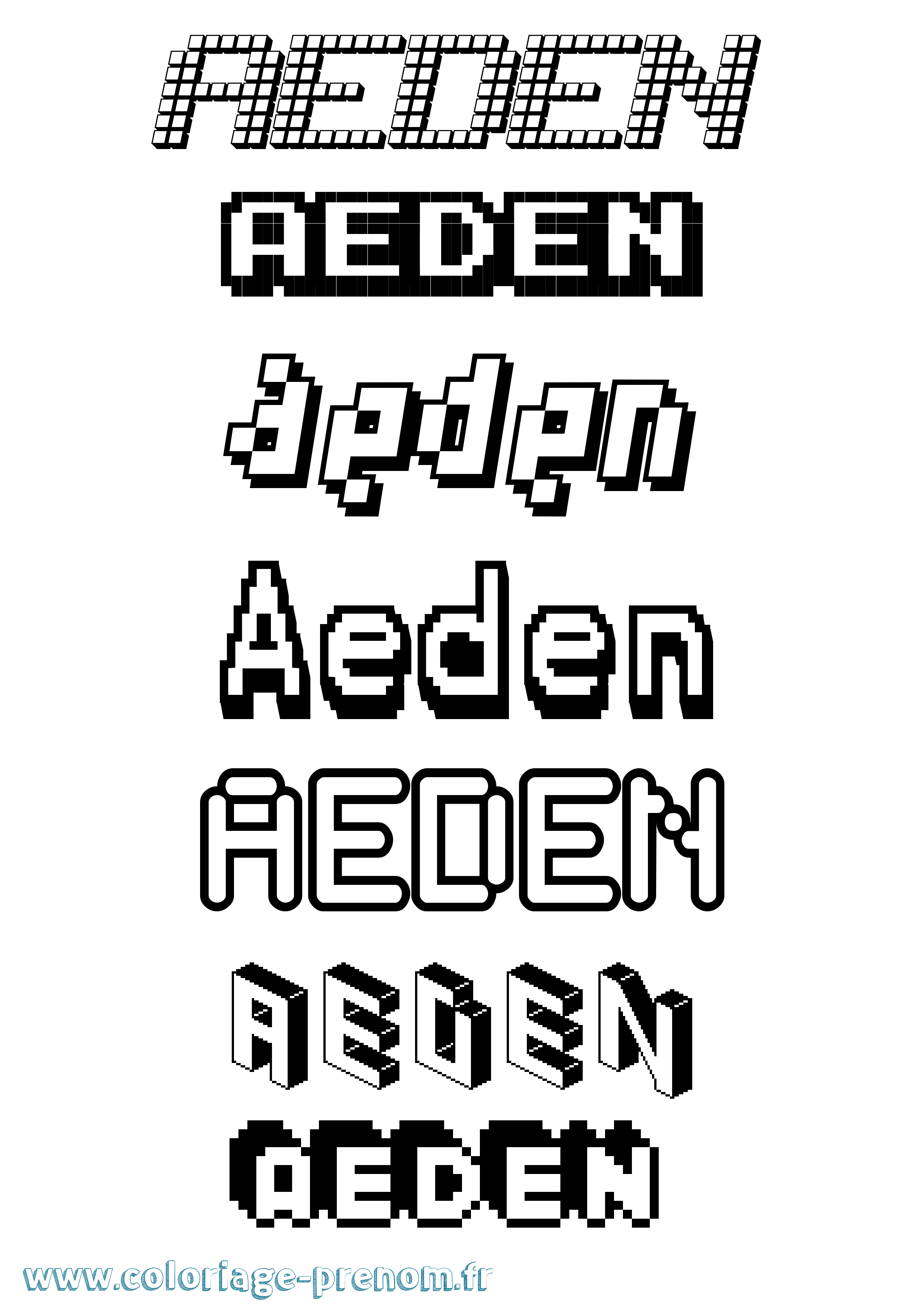 Coloriage prénom Aeden Pixel