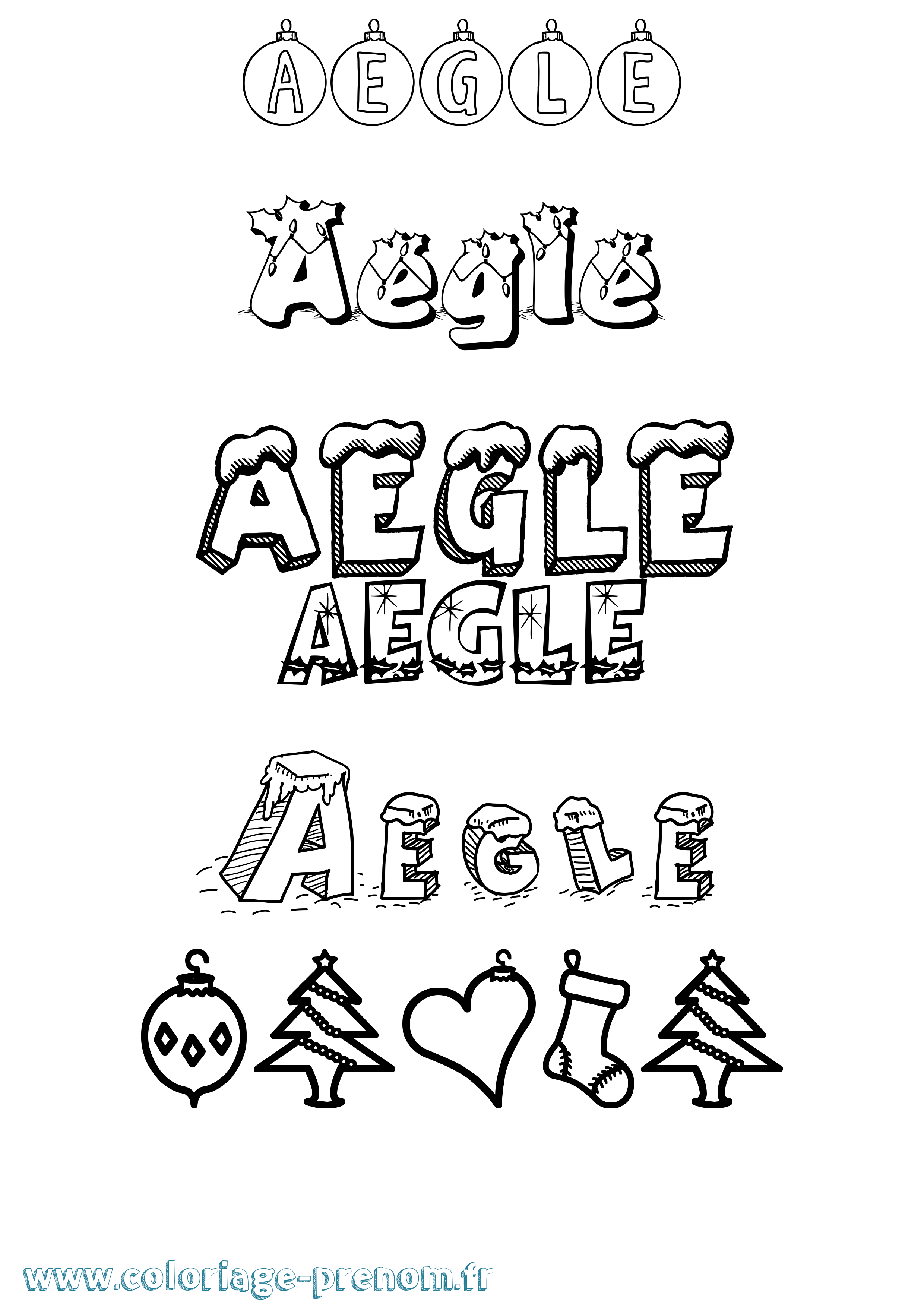 Coloriage Aegle Noël Coloriage prénom Aegle Noël