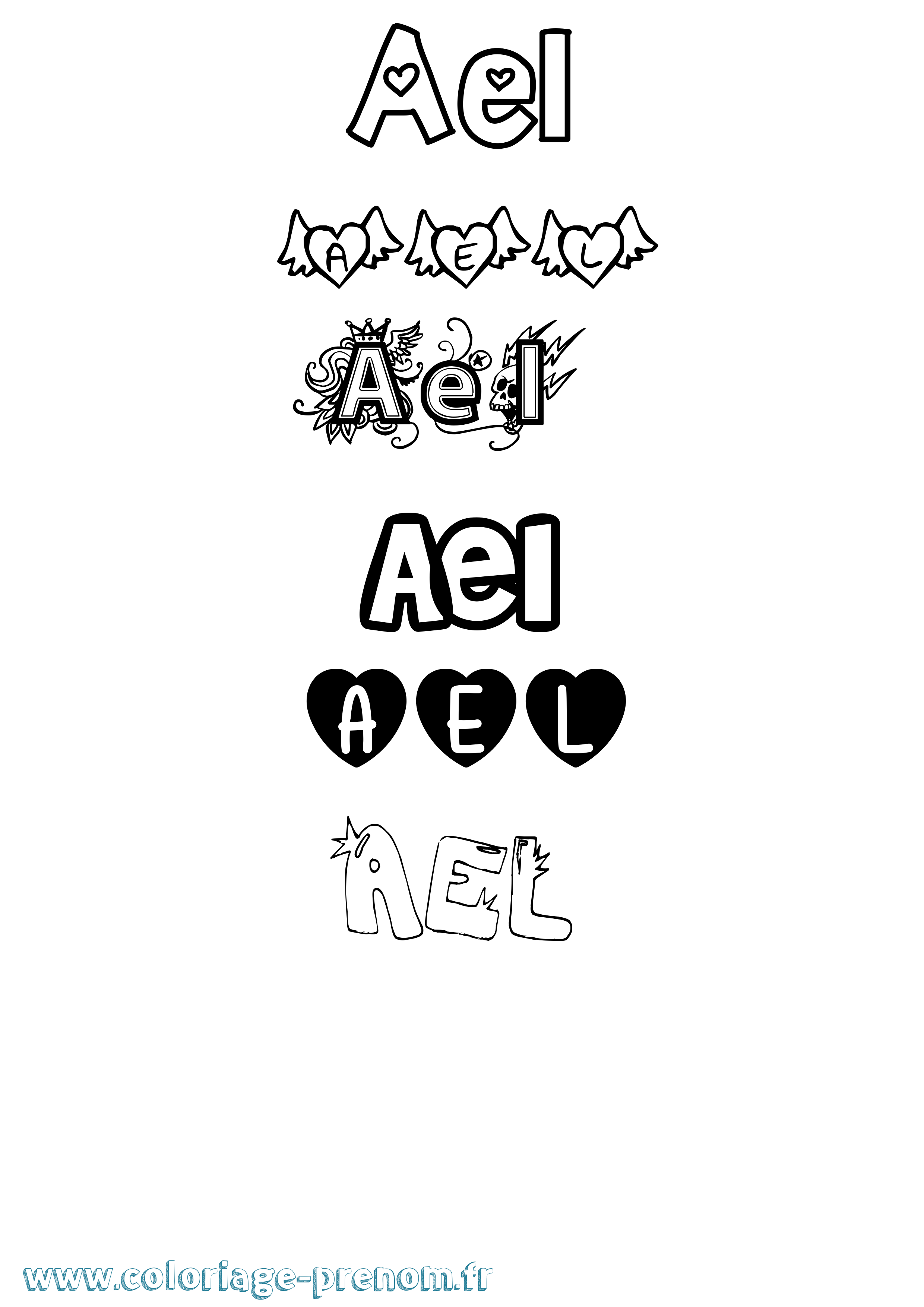 Coloriage Ael Girly Coloriage prénom Ael Girly