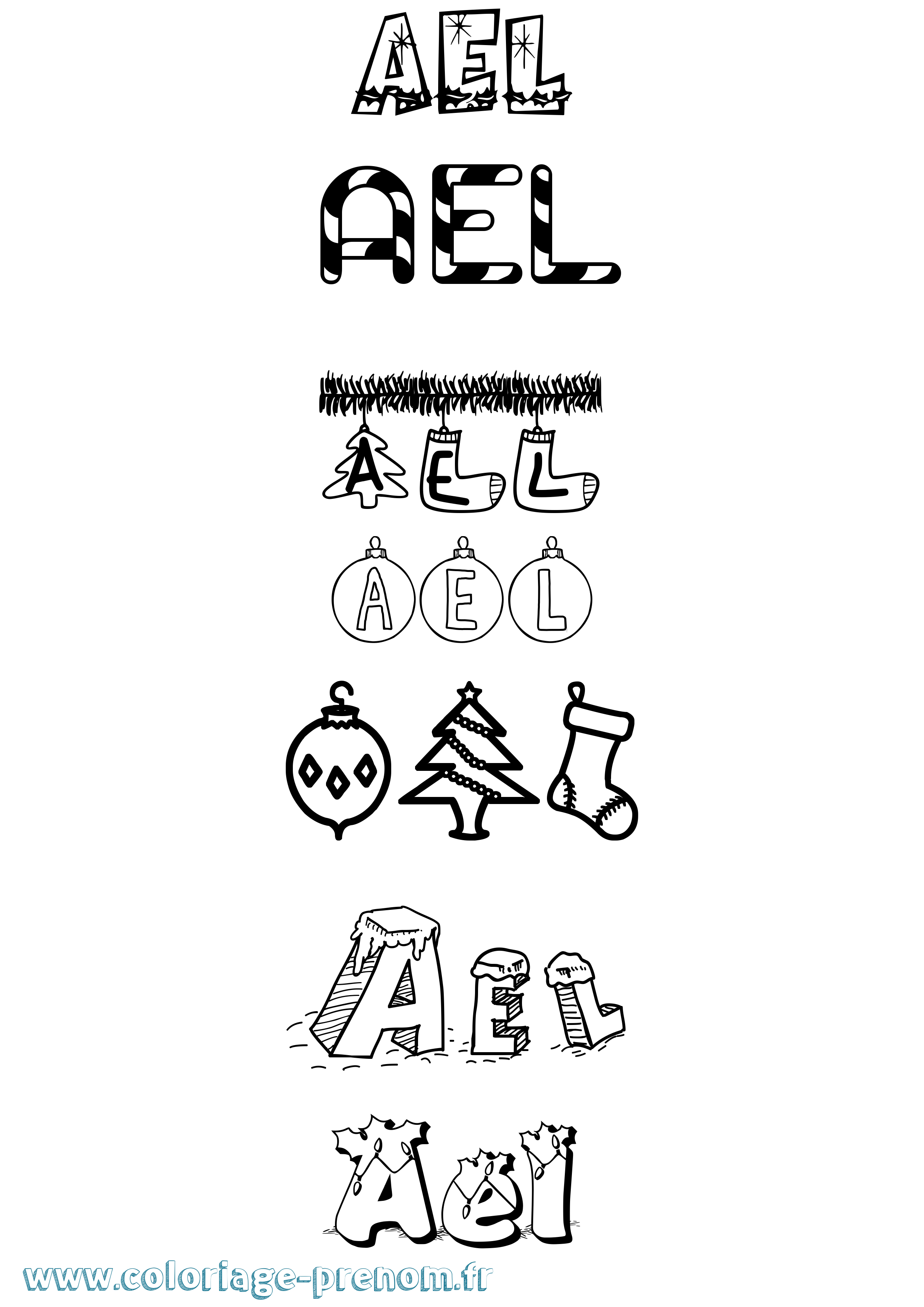 Coloriage Ael Noël Coloriage prénom Ael Noël