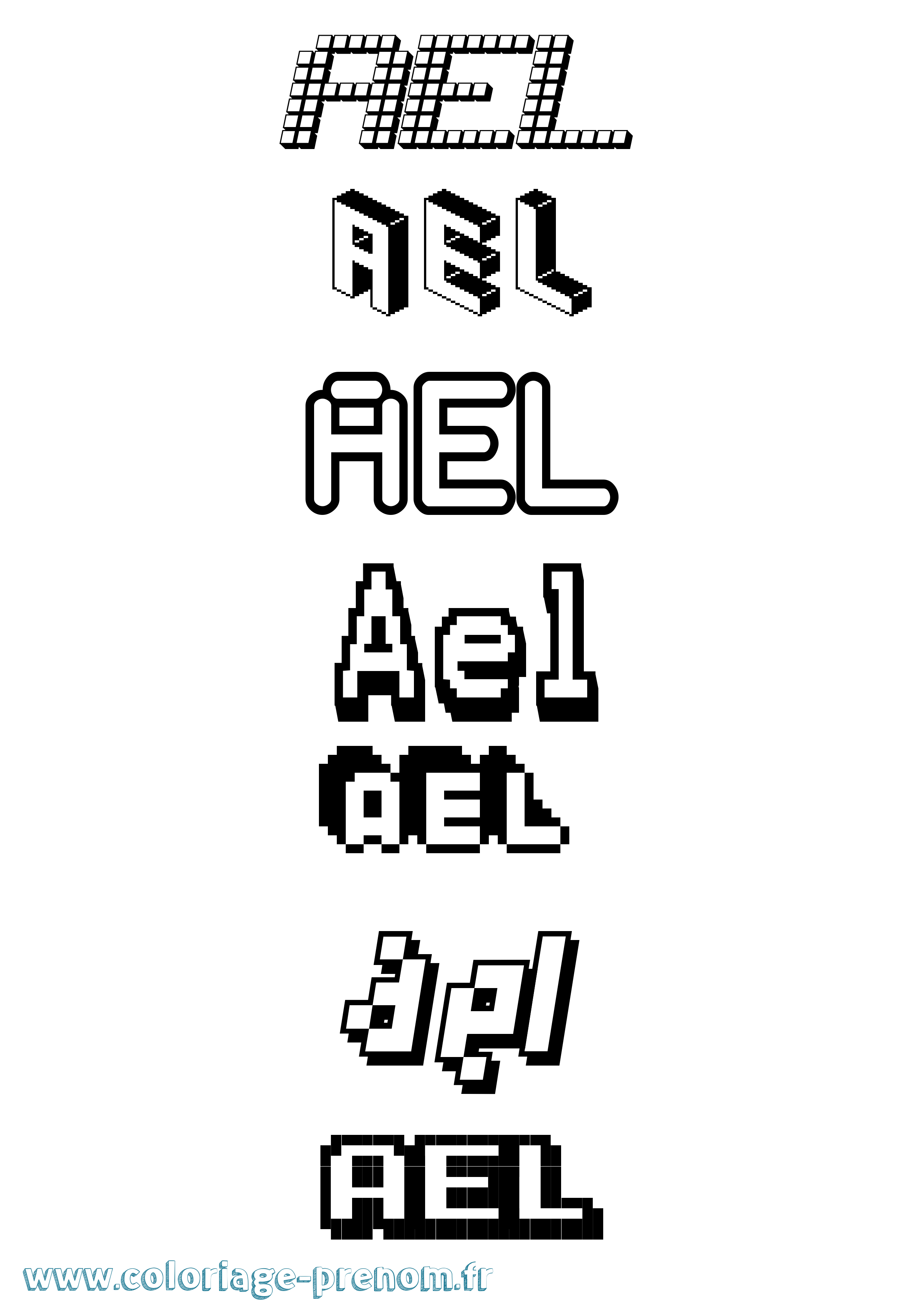 Coloriage prénom Ael Pixel