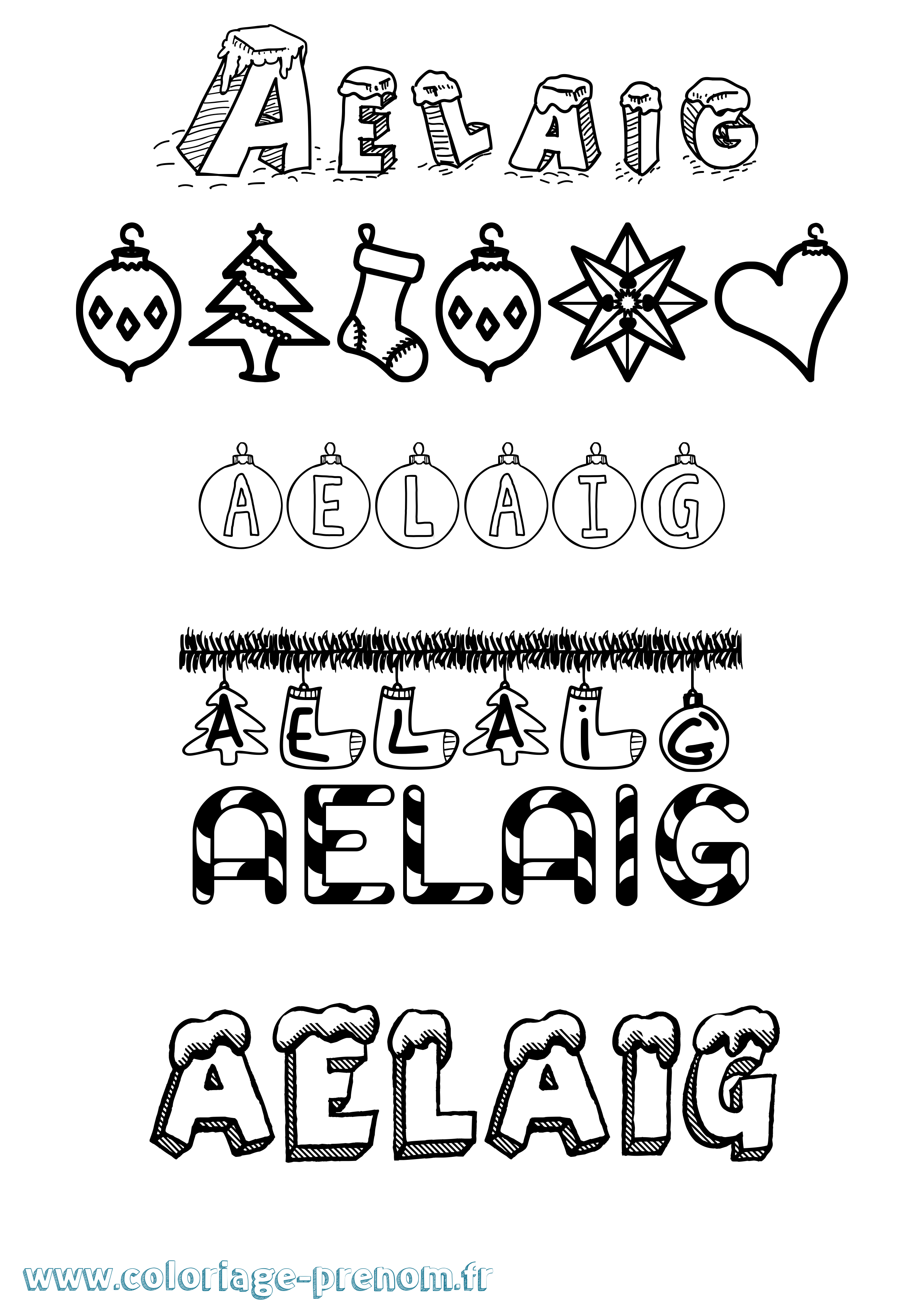 Coloriage Aelaig Noël Coloriage prénom Aelaig Noël