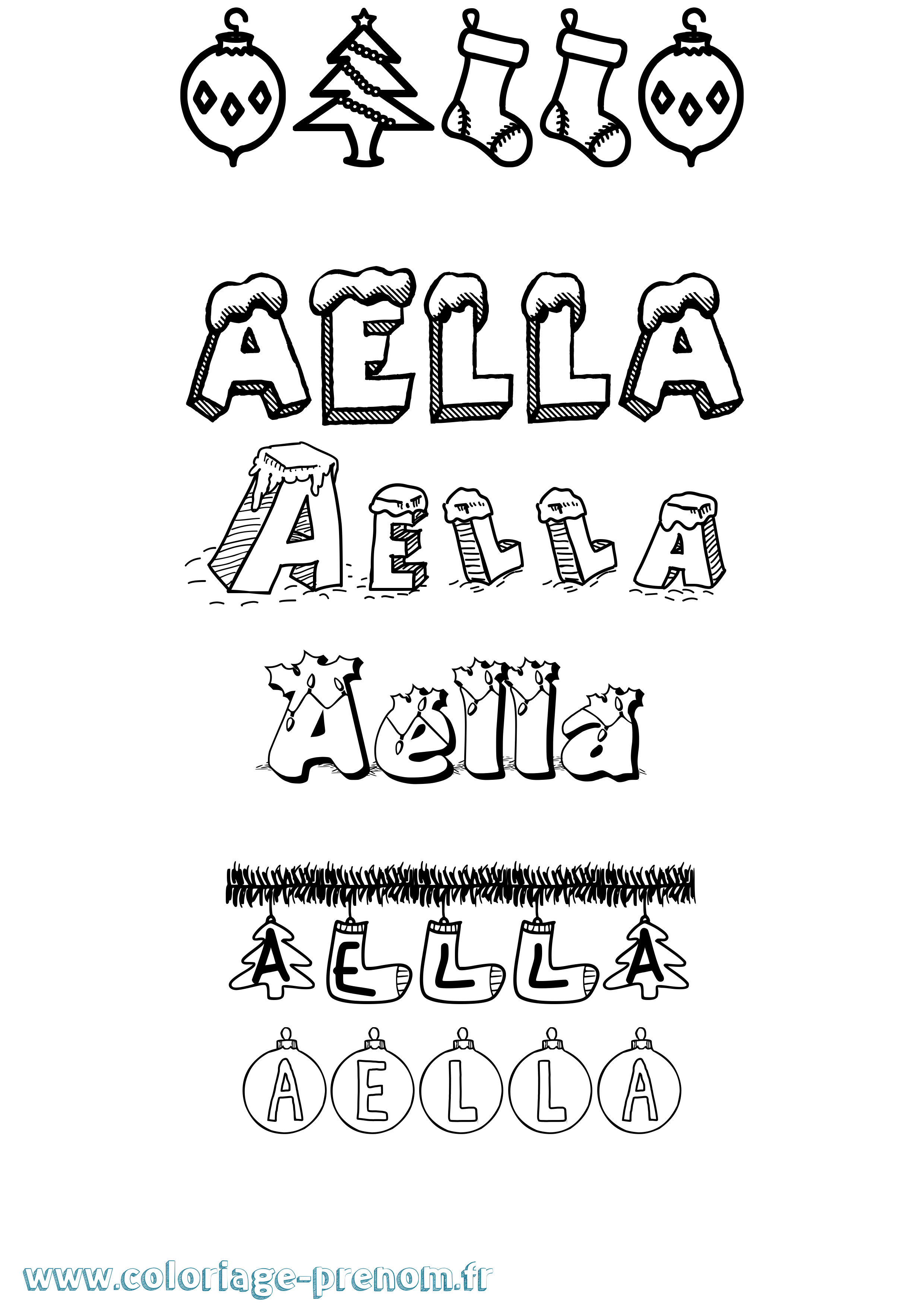 Coloriage prénom Aella Noël