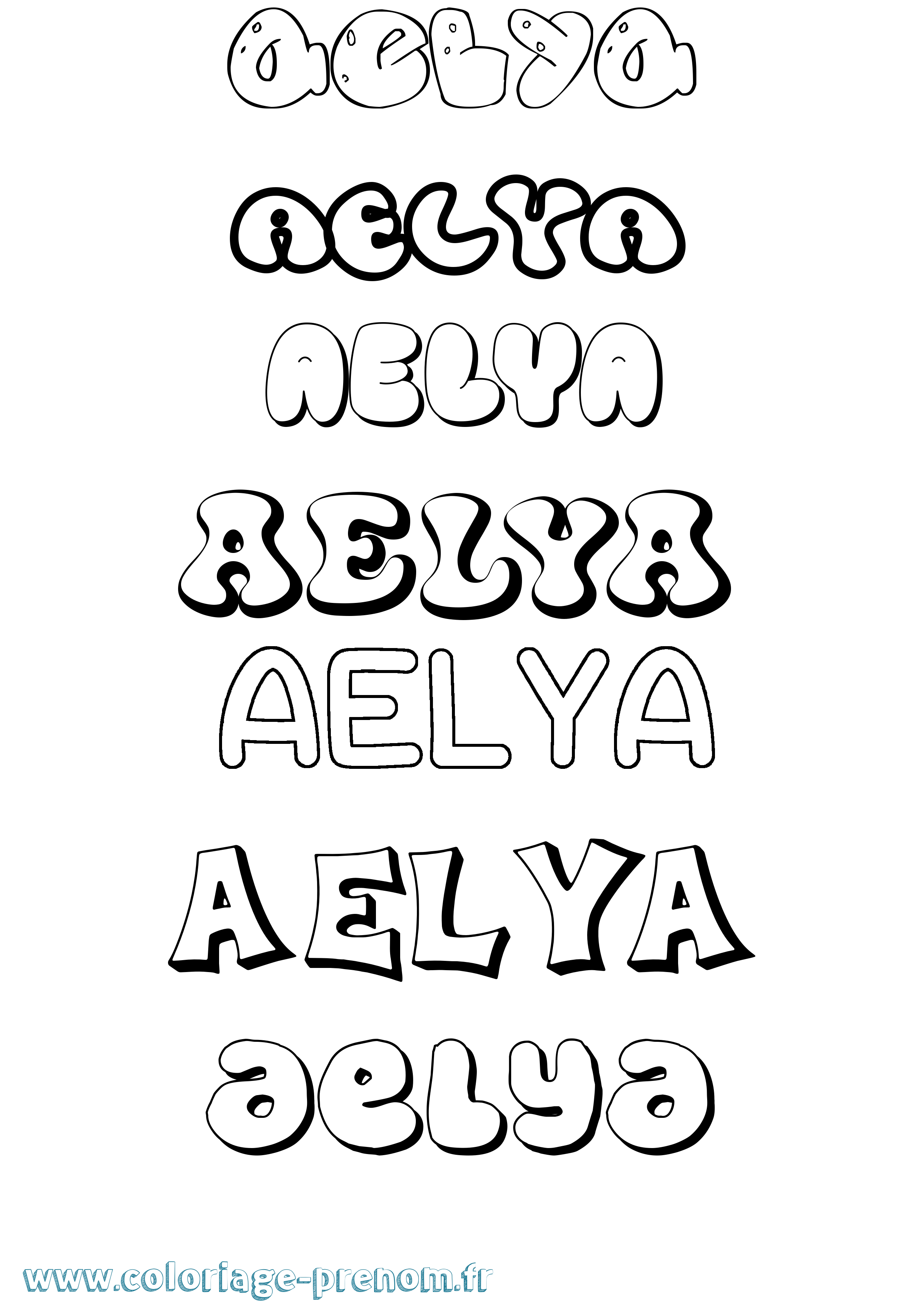 Coloriage prénom Aelya Bubble